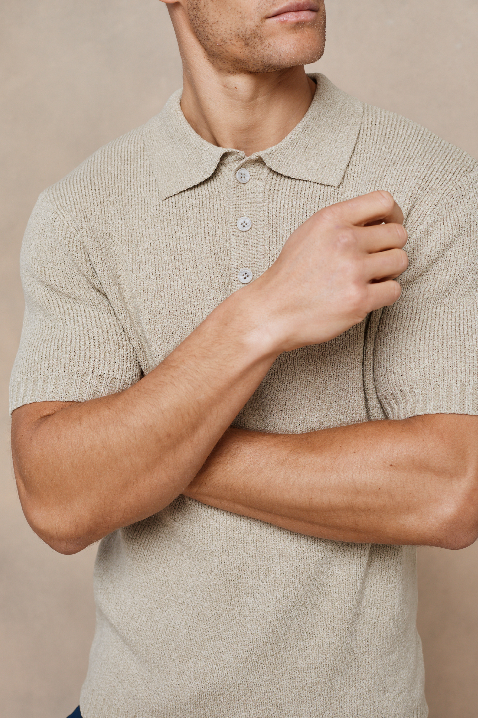 Sorelle Polo met korte mouwen en ribgebreide afwerking - Zandkleur