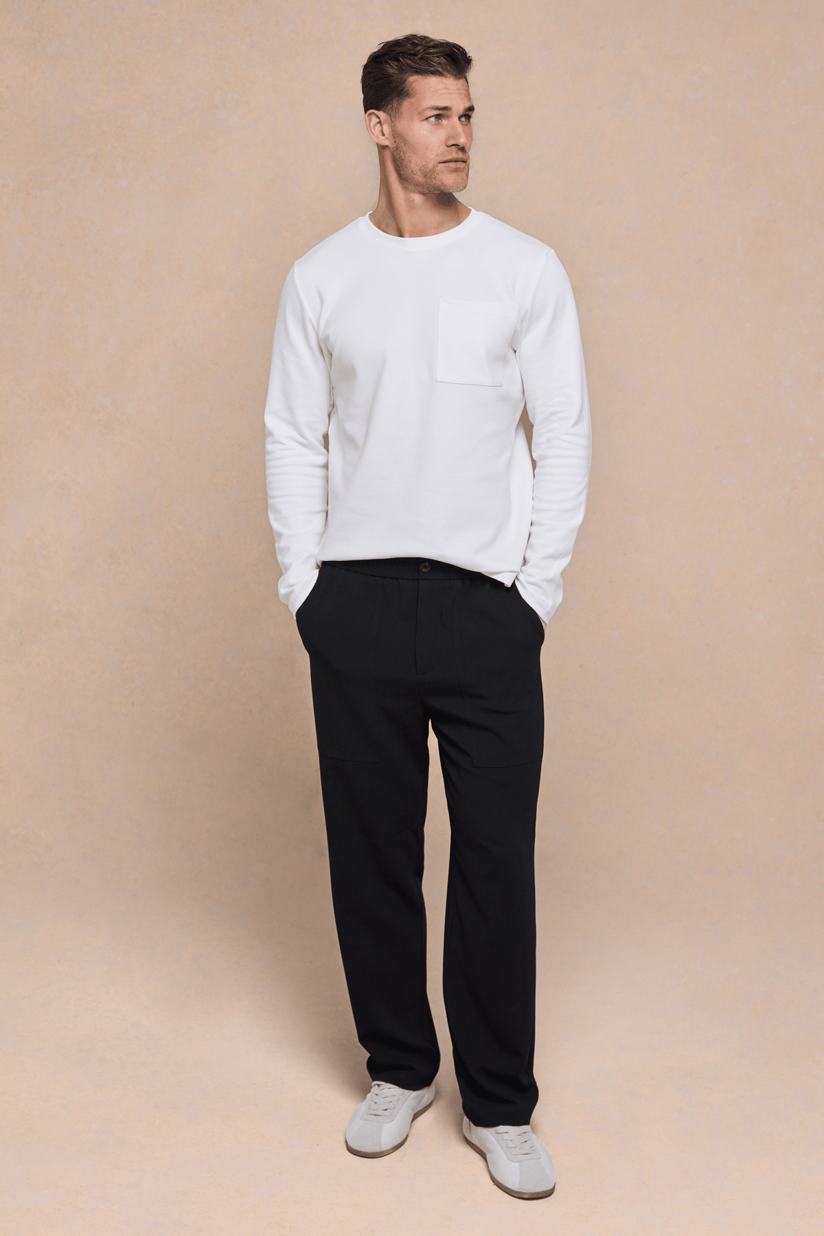 Tyler T-shirt met lange mouwen en borstzak - Ecru