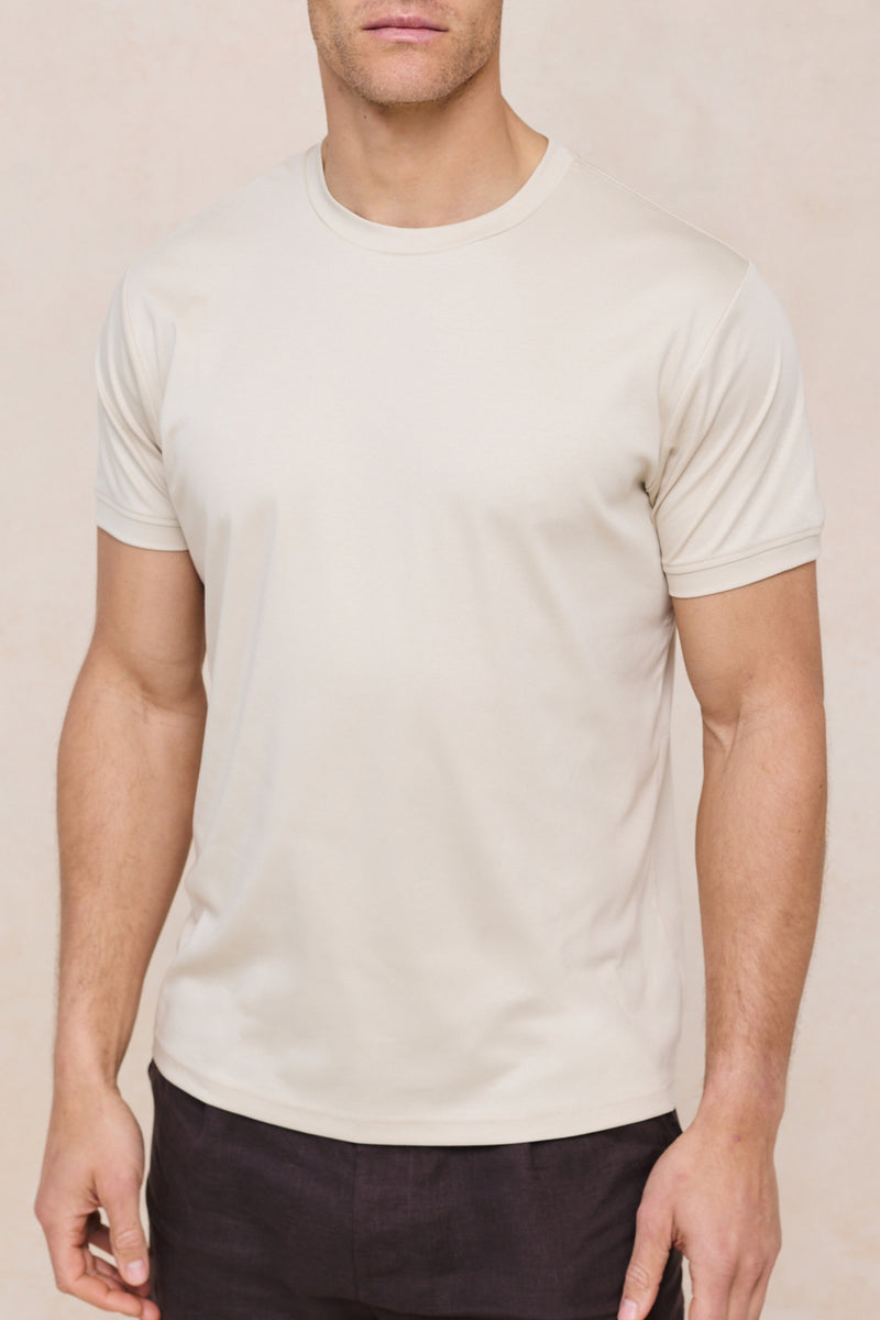 Luxe gemerceriseerd T-shirt - Beige