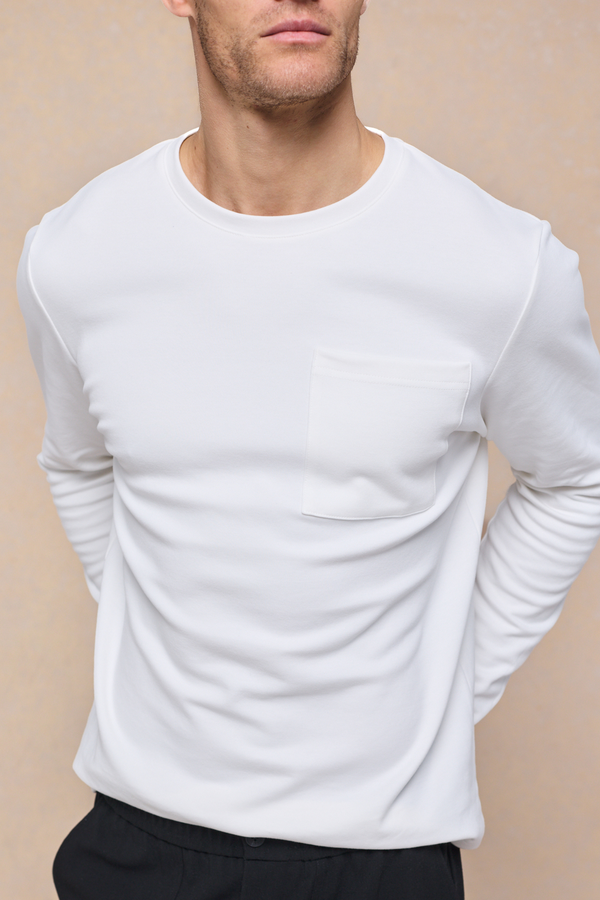 Tyler T-shirt met lange mouwen en borstzak - Ecru