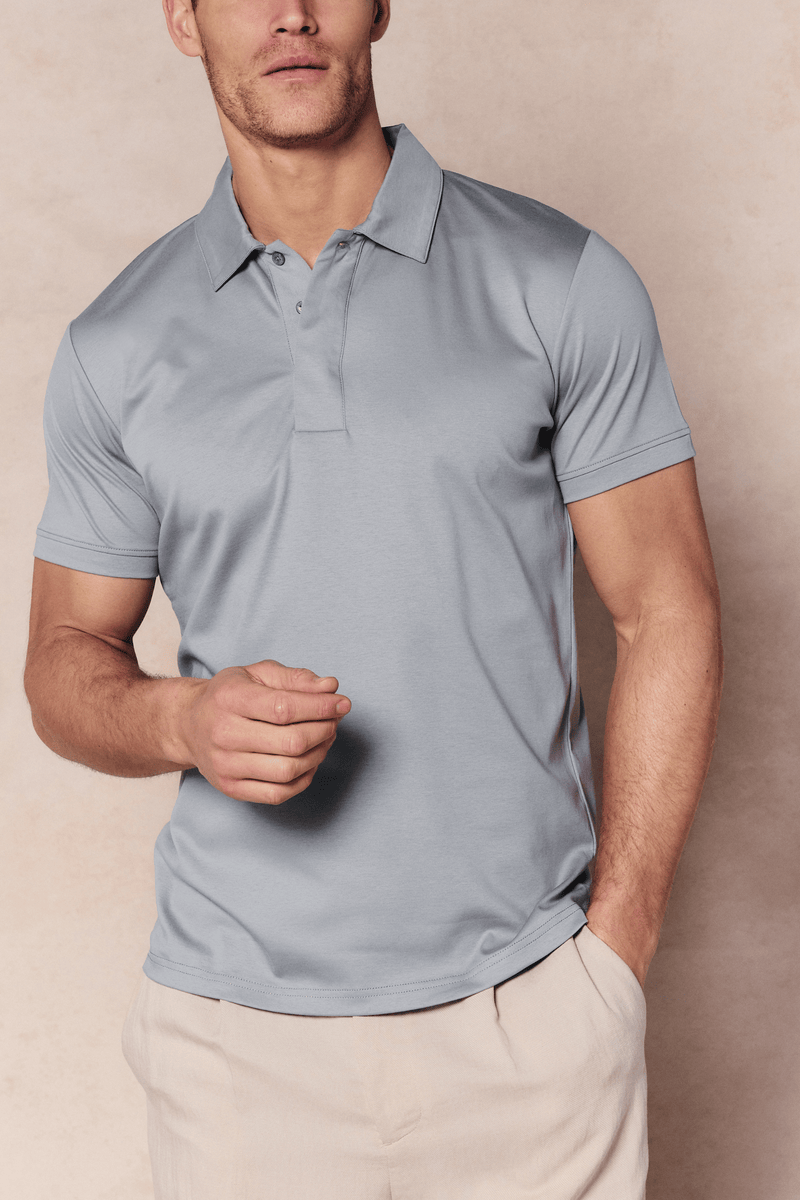 Santi gemerceriseerd poloshirt - Licht tinblauw