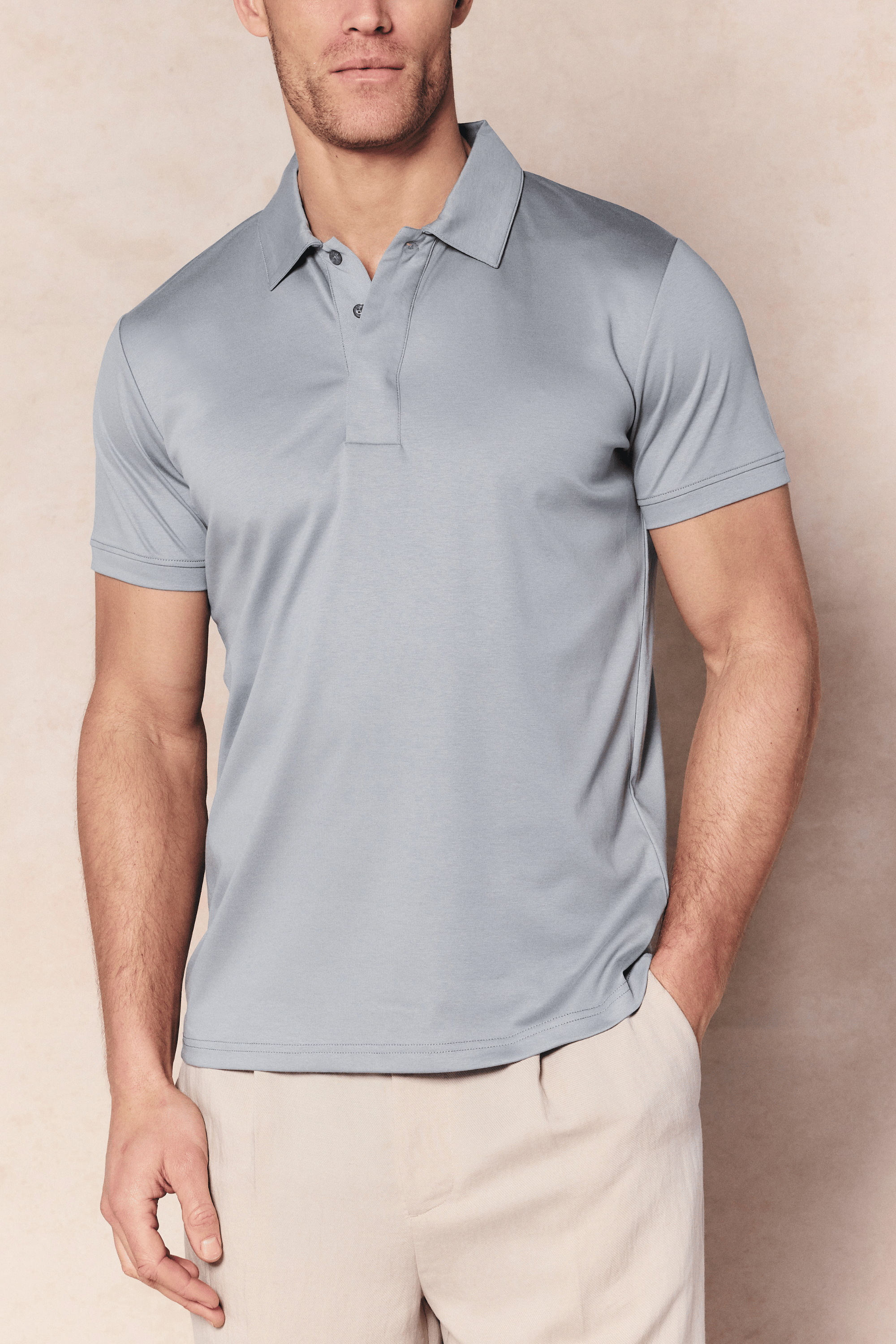 Santi gemerceriseerd poloshirt - Licht tinblauw