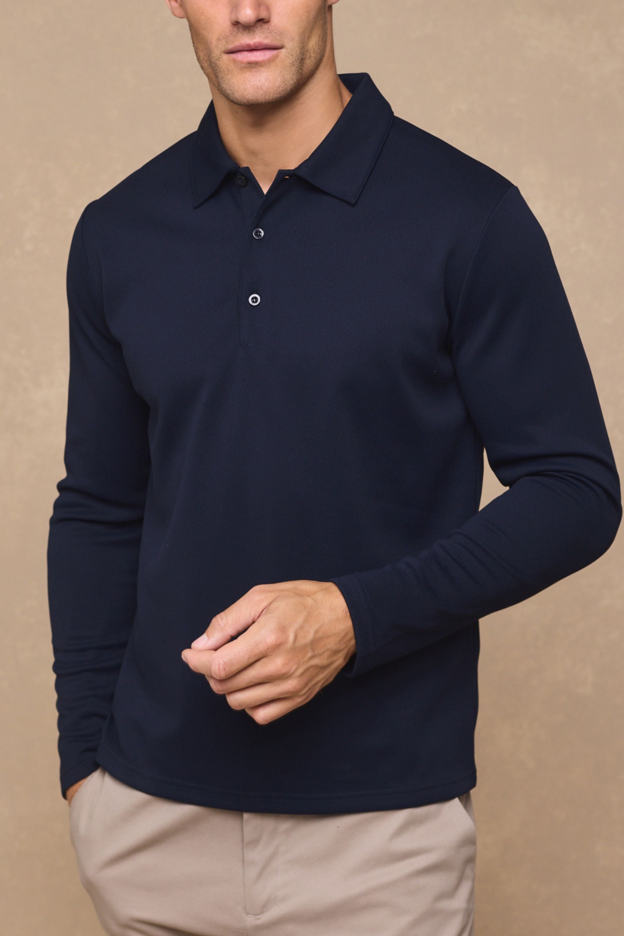 Santino Long Sleeve Half Button Polo - Dark Navy