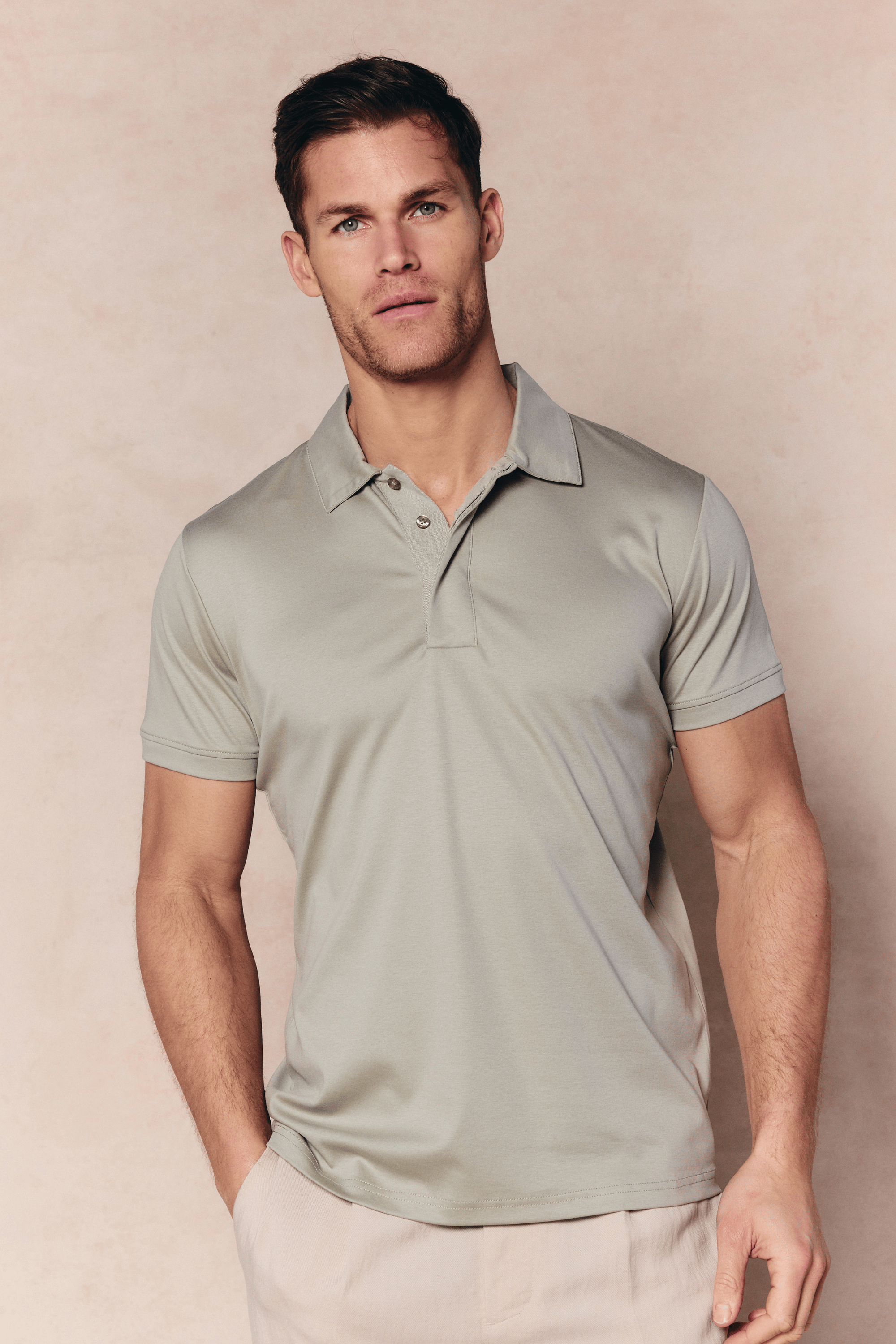 Santi gemerceriseerd poloshirt - Licht saliegroen