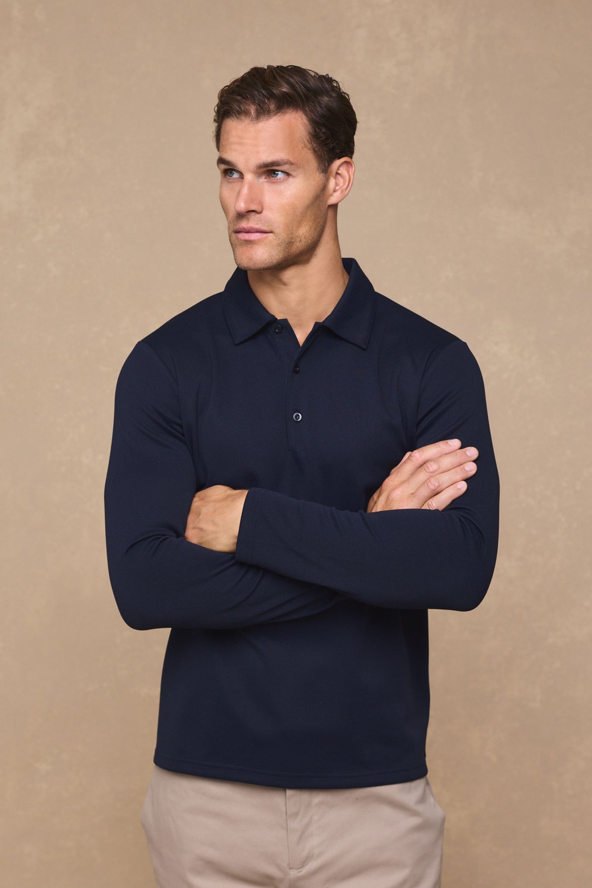 Santino Long Sleeve Half Button Polo - Dark Navy