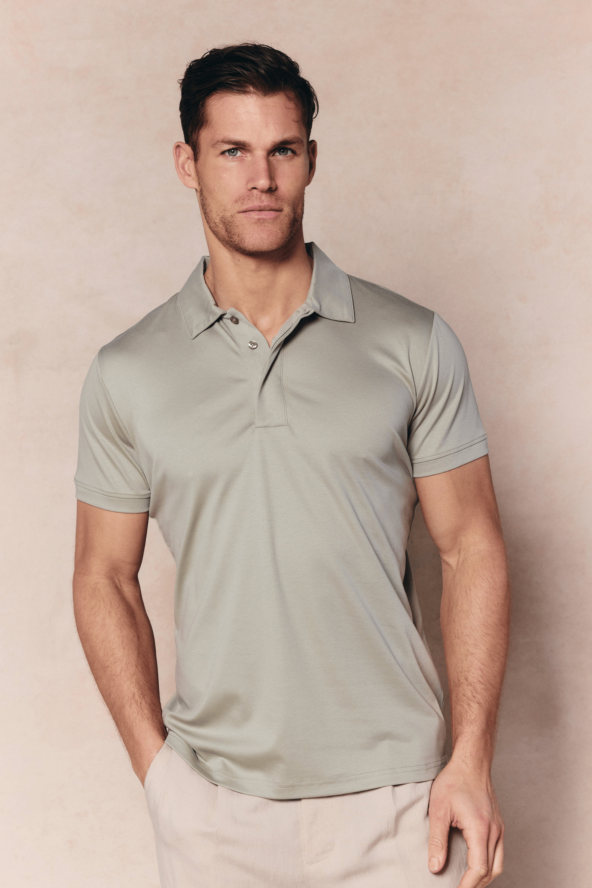 Santi gemerceriseerd poloshirt - Licht saliegroen