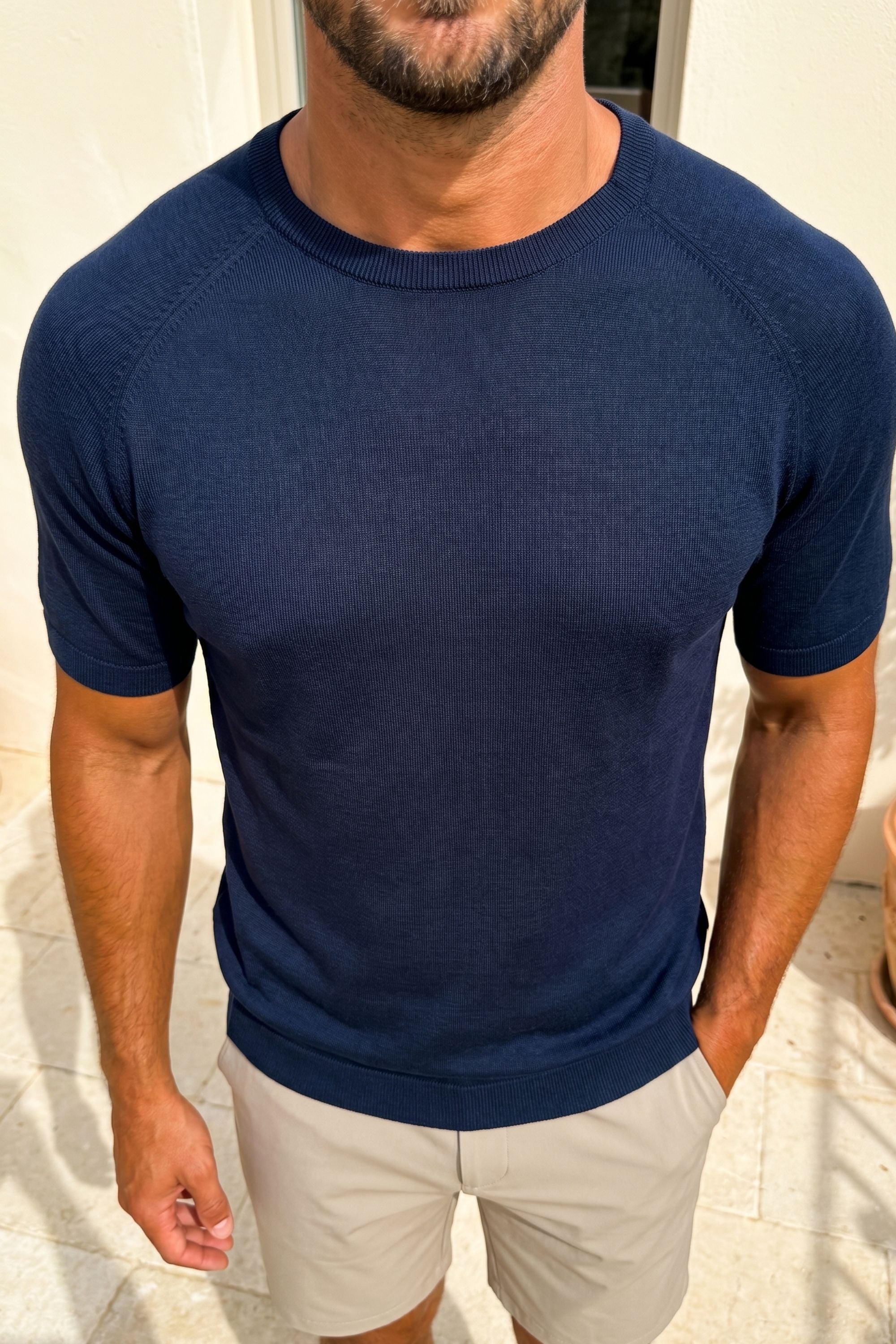 Riera Knit Crew Neck T-Shirt - Midnight Blue
