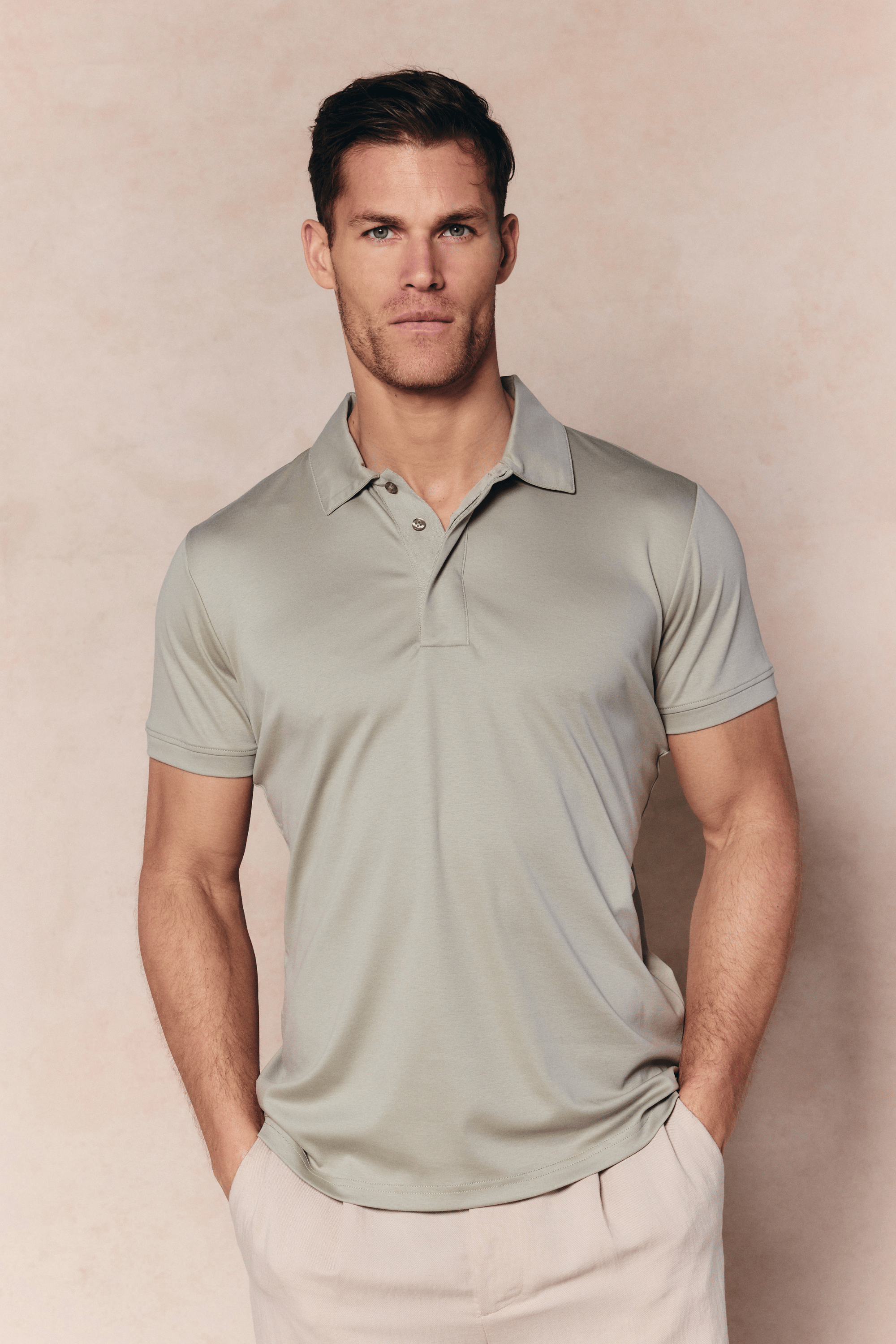 Santi gemerceriseerd poloshirt - Licht saliegroen