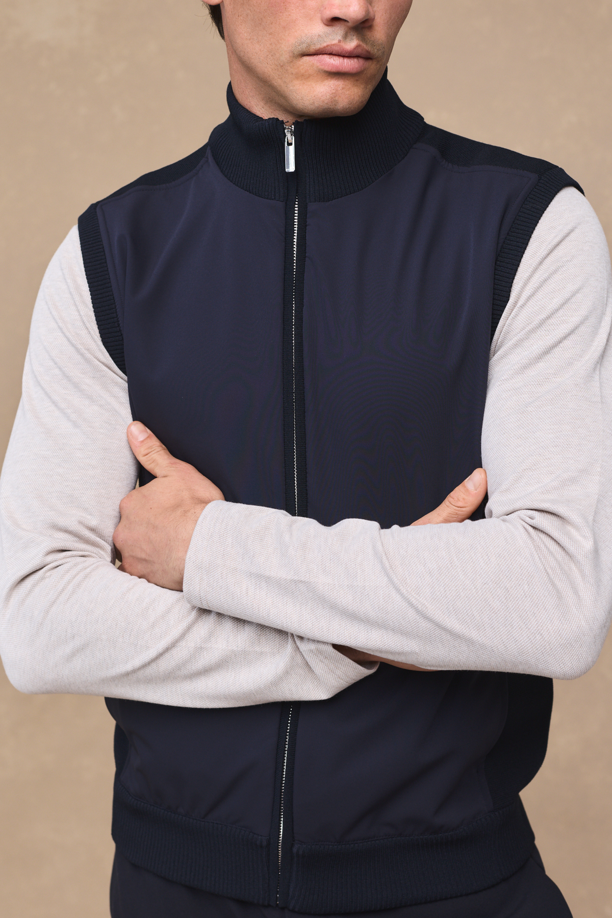 Davi Hybrid gebreid vest - Middernachtblauw