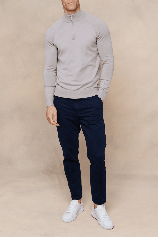 Alex gebreide trui met halve rits - Taupe