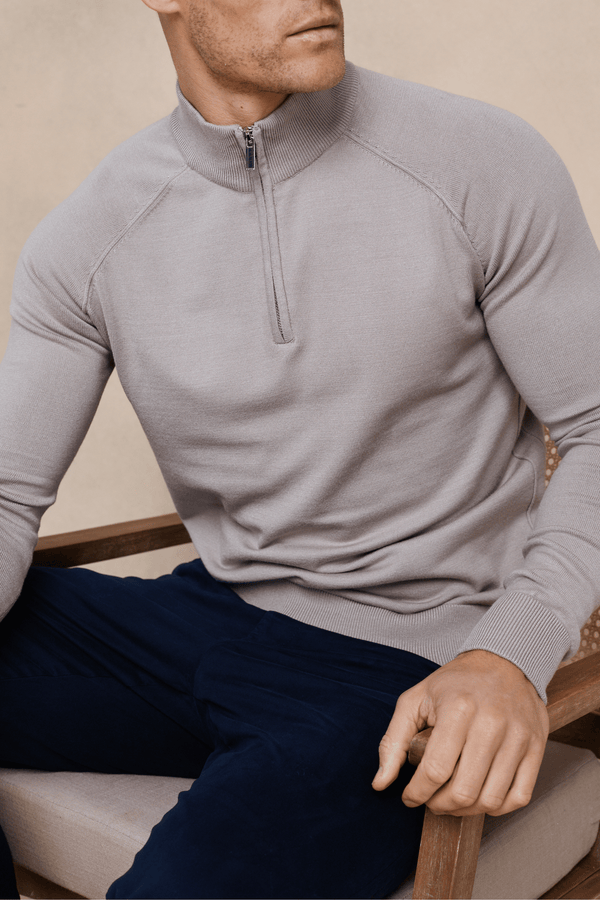 Alex gebreide trui met halve rits - Taupe