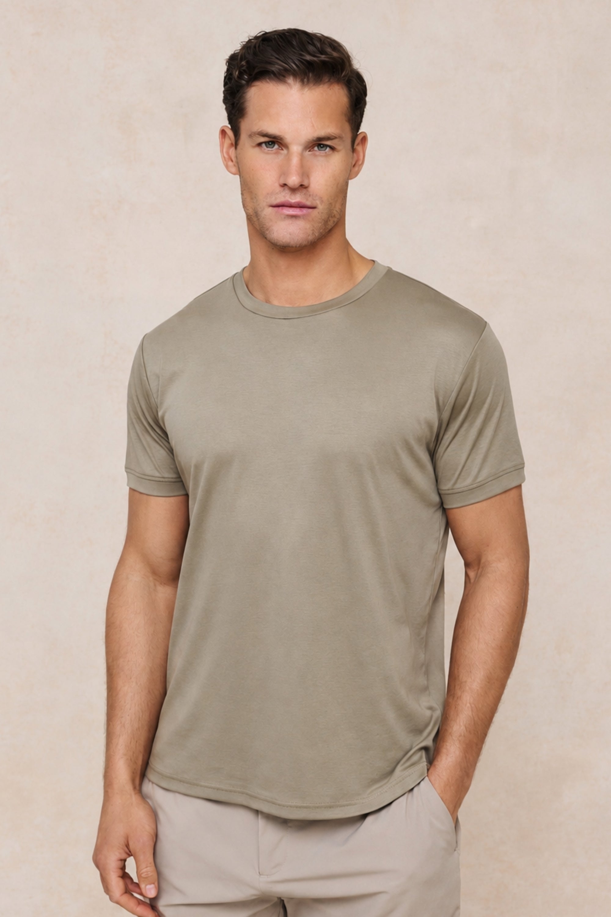 Luxe gemerceriseerd T-shirt - Donker saliegroen