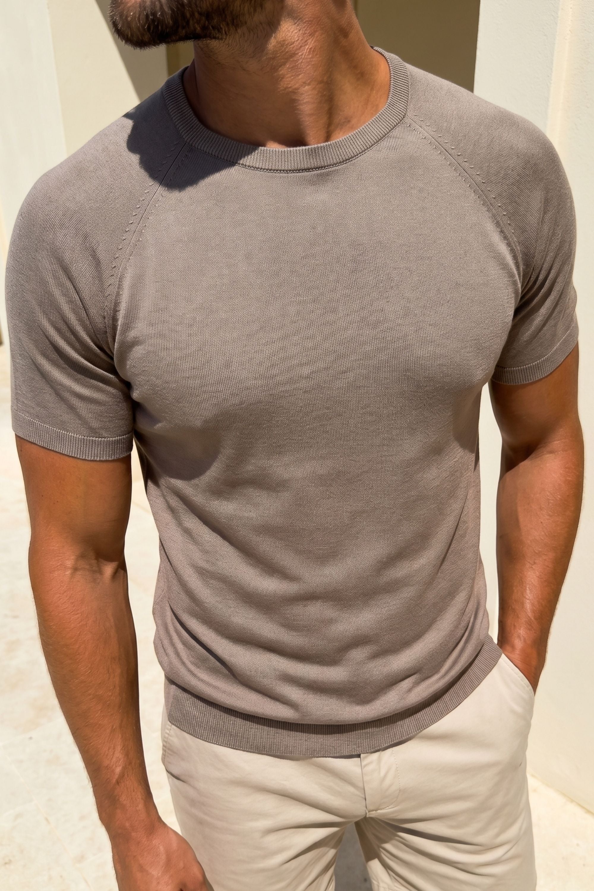 Riera Knit Crew Neck T-Shirt - Sand