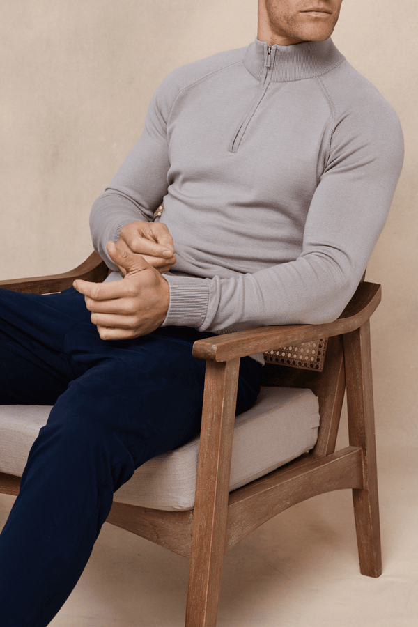 Alex gebreide trui met halve rits - Taupe