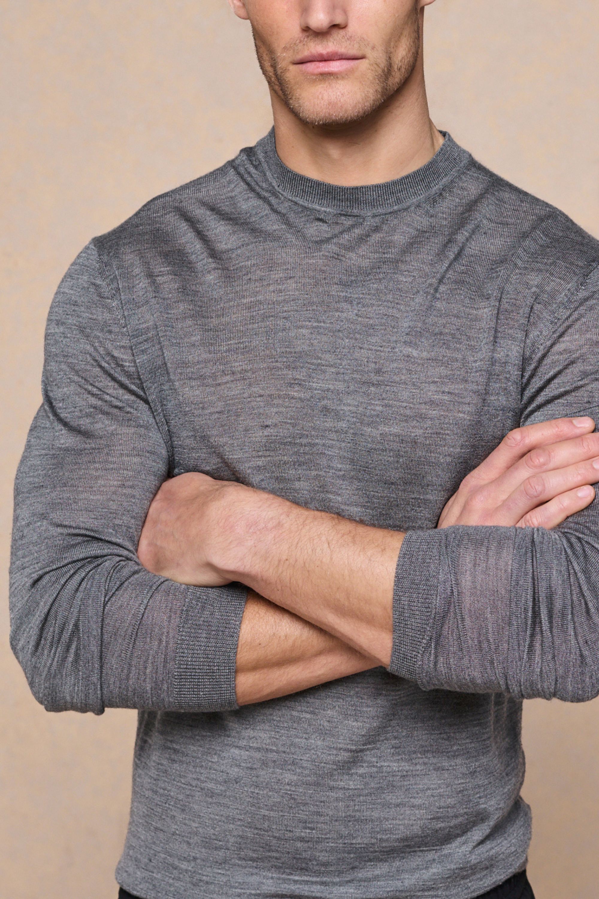 Frederic fijngebreid T-shirt met lange mouwen - grijs gemêleerd