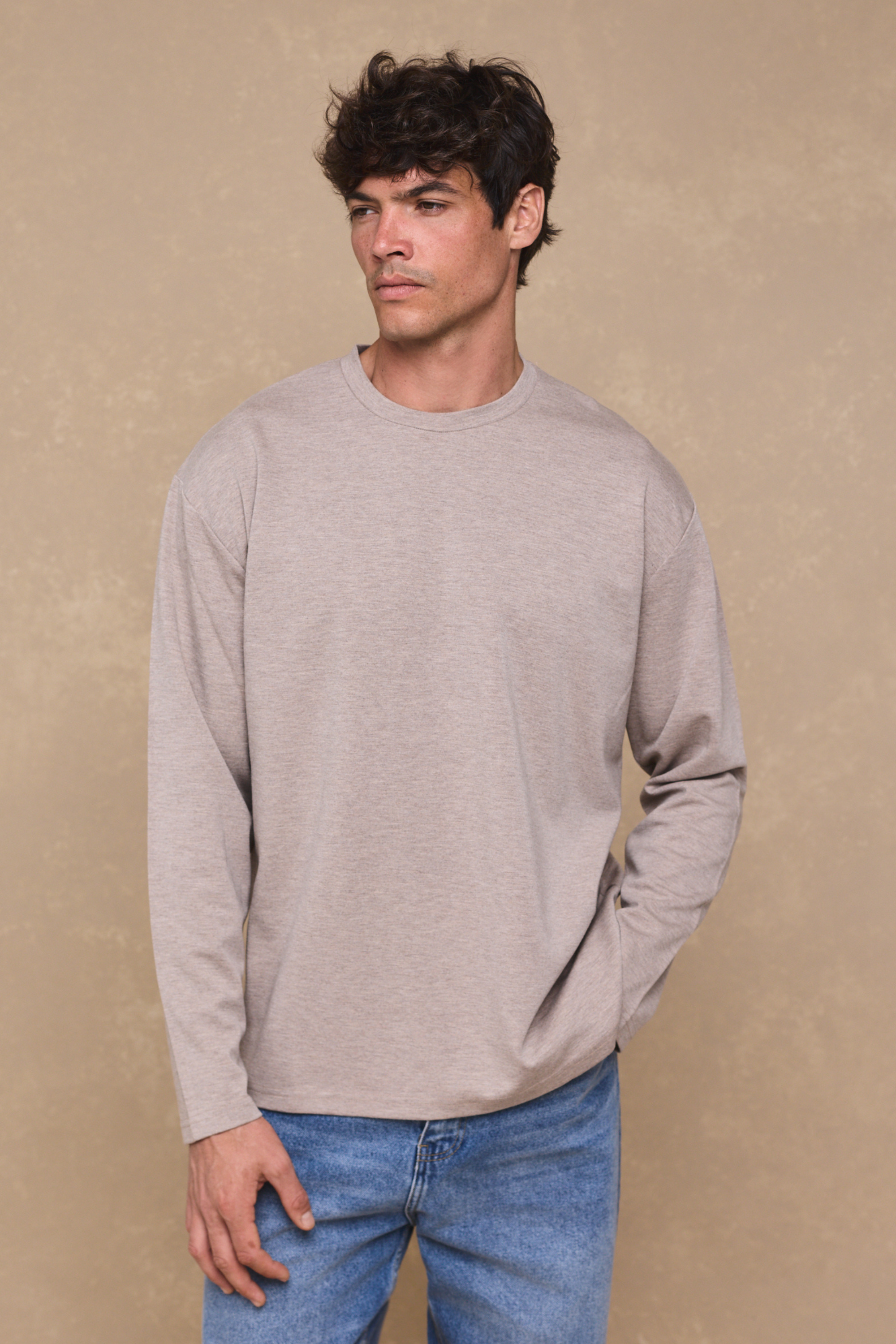 Long Sleeve Relaxed T-Shirt - Oatmeal Marl