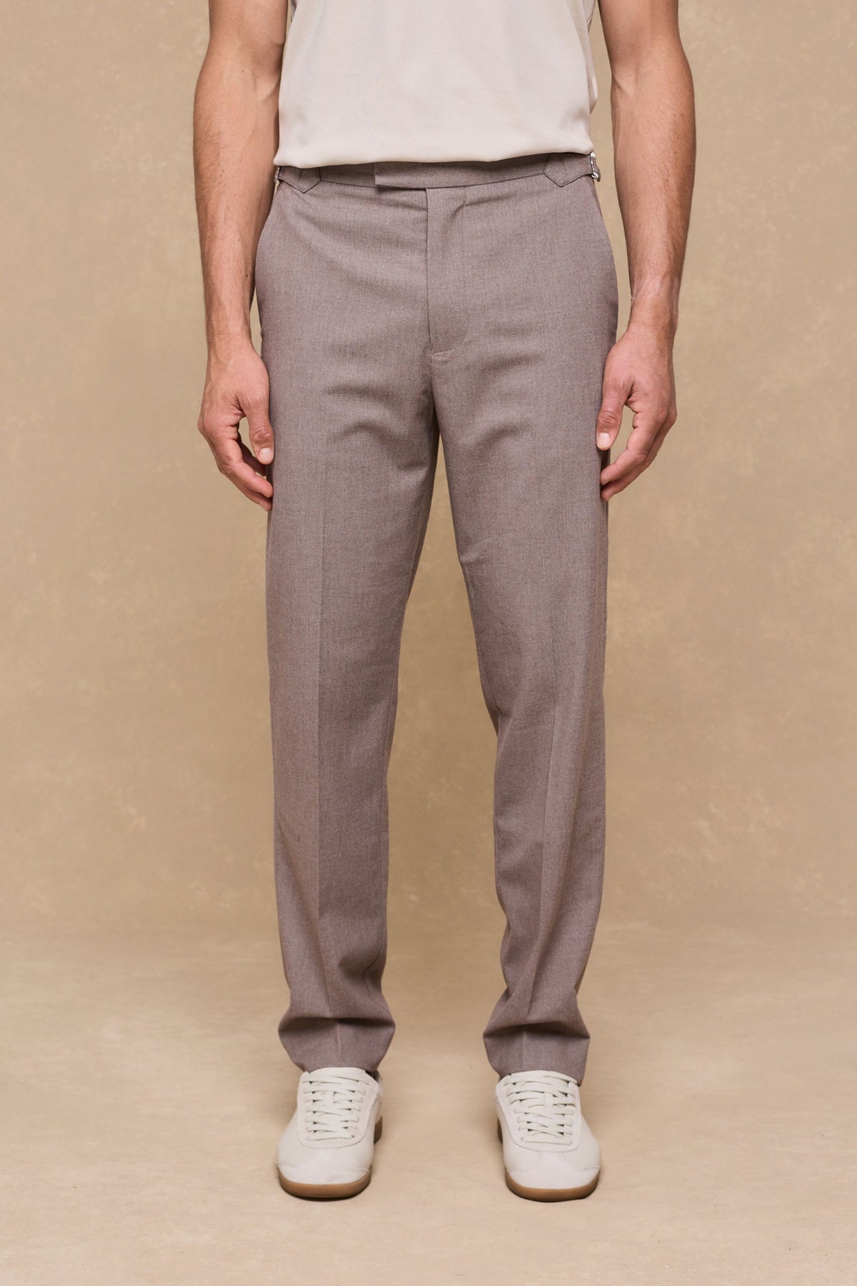 Tristan Soft Tailored Trousers With Adjusters - Taupe Marl