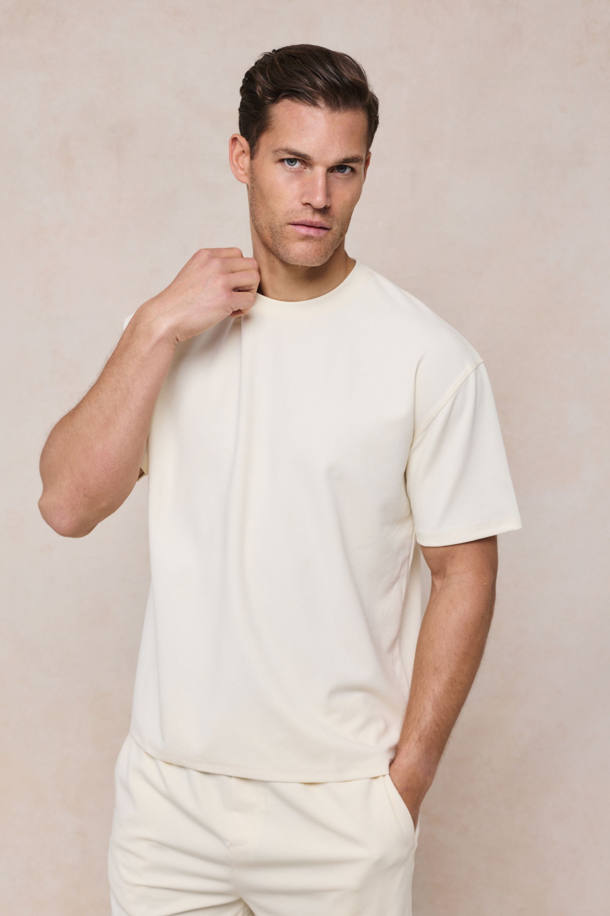Tomas T-shirt met ronde hals en kreukels - Ecru