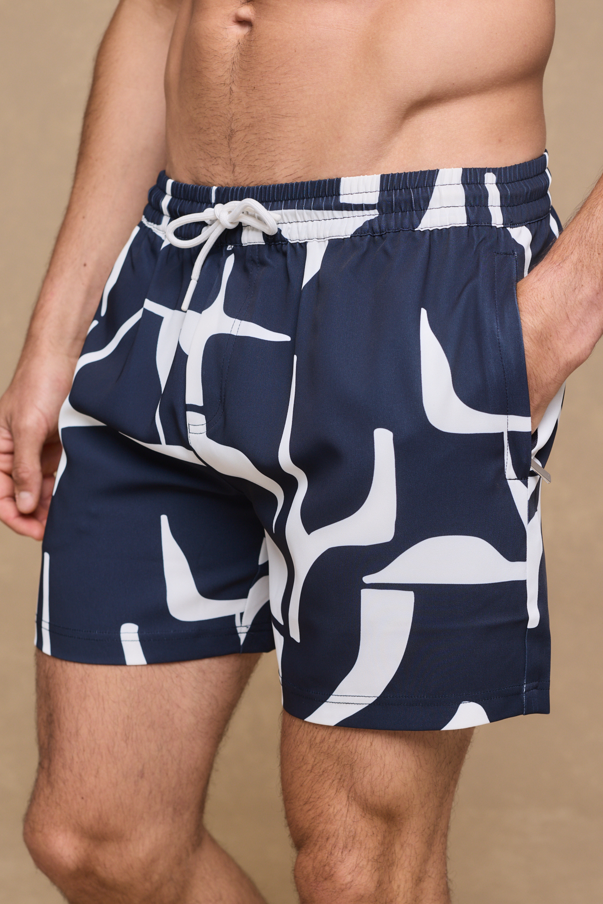 Massira zwembroek met elastische tailleband - Marineblauw/Ecru