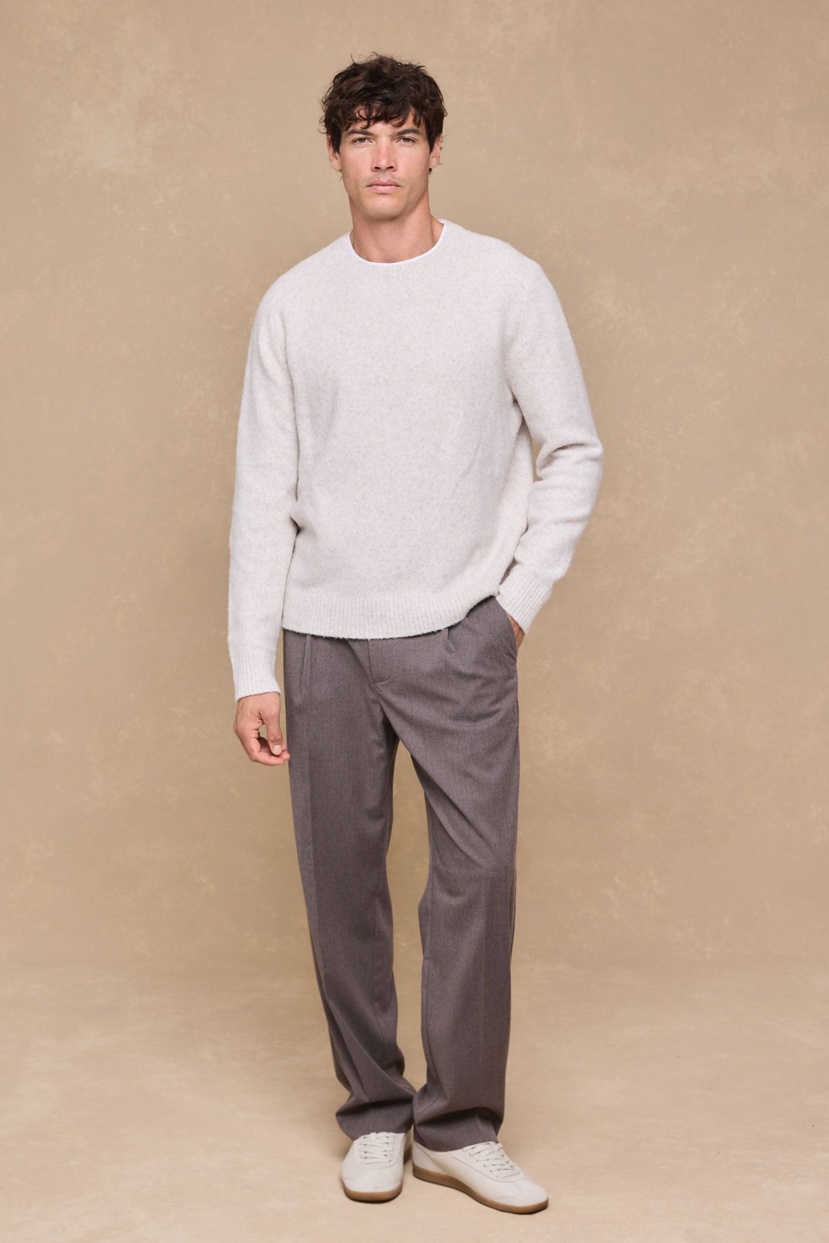 Tristan Soft Tailored Trousers With Adjusters - Taupe Marl