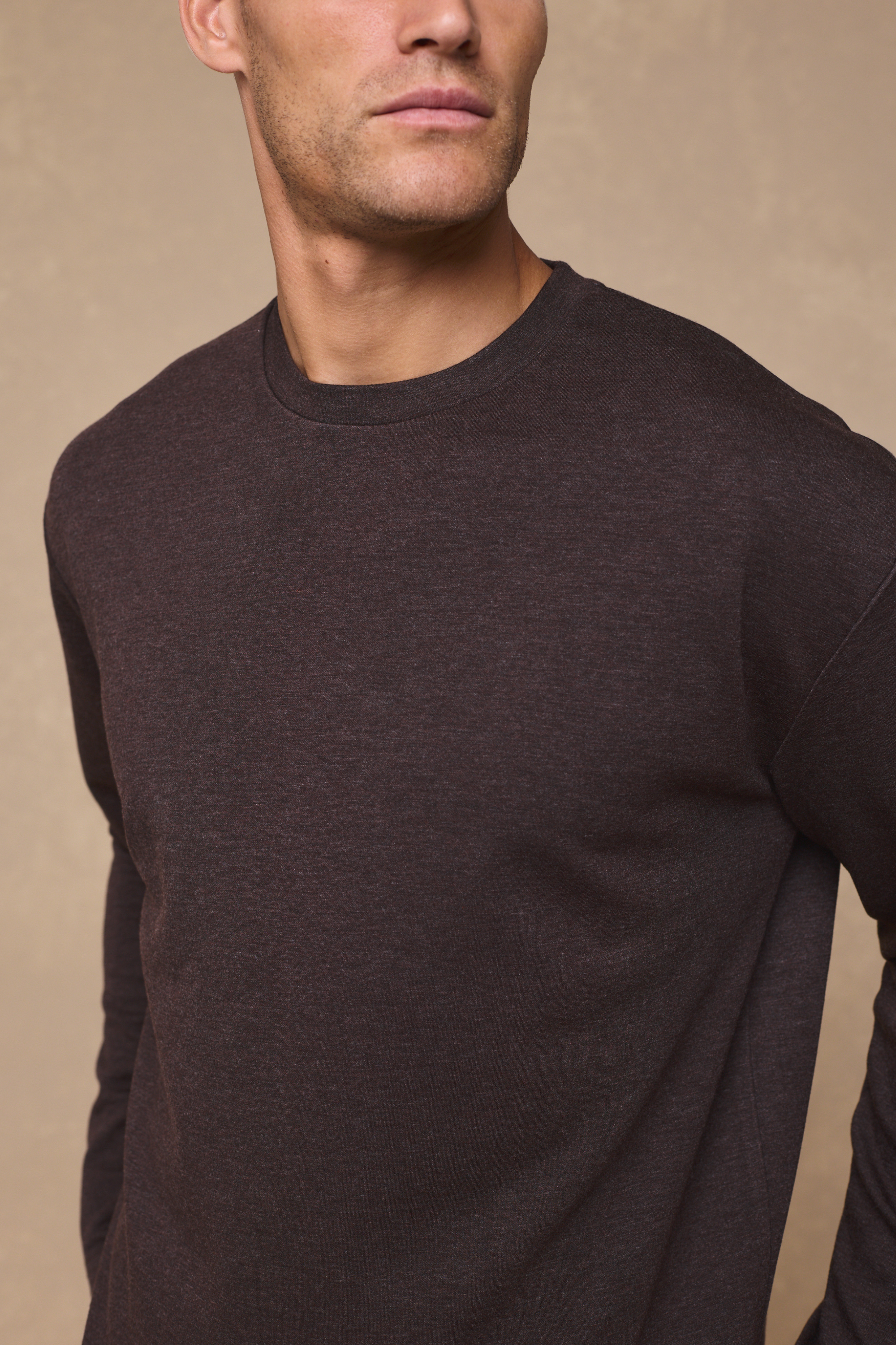 Long Sleeve Relaxed T-Shirt - Brown Marl