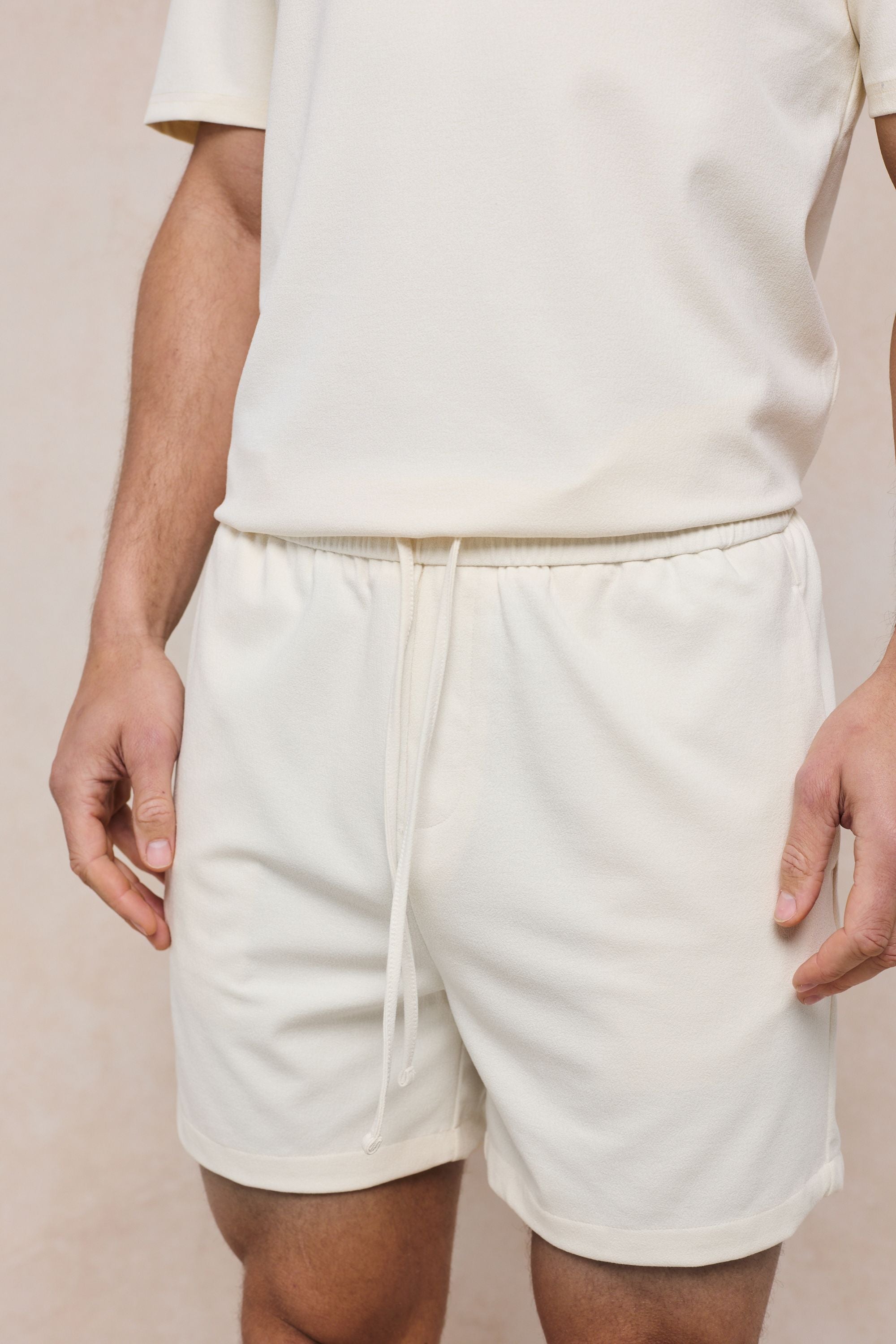 Tomas korte broek met elastische tailleband - Ecru