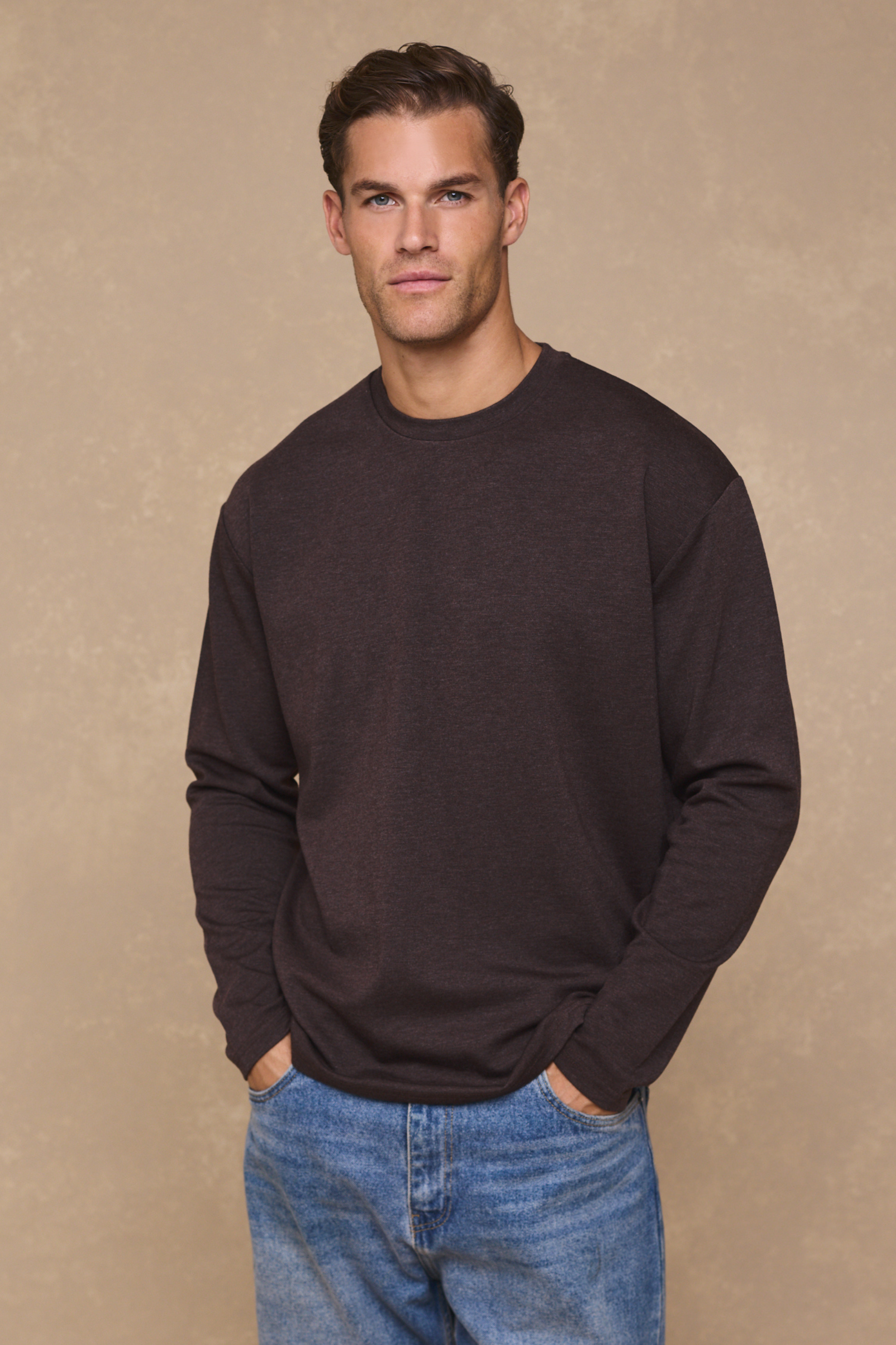 Long Sleeve Relaxed T-Shirt - Brown Marl