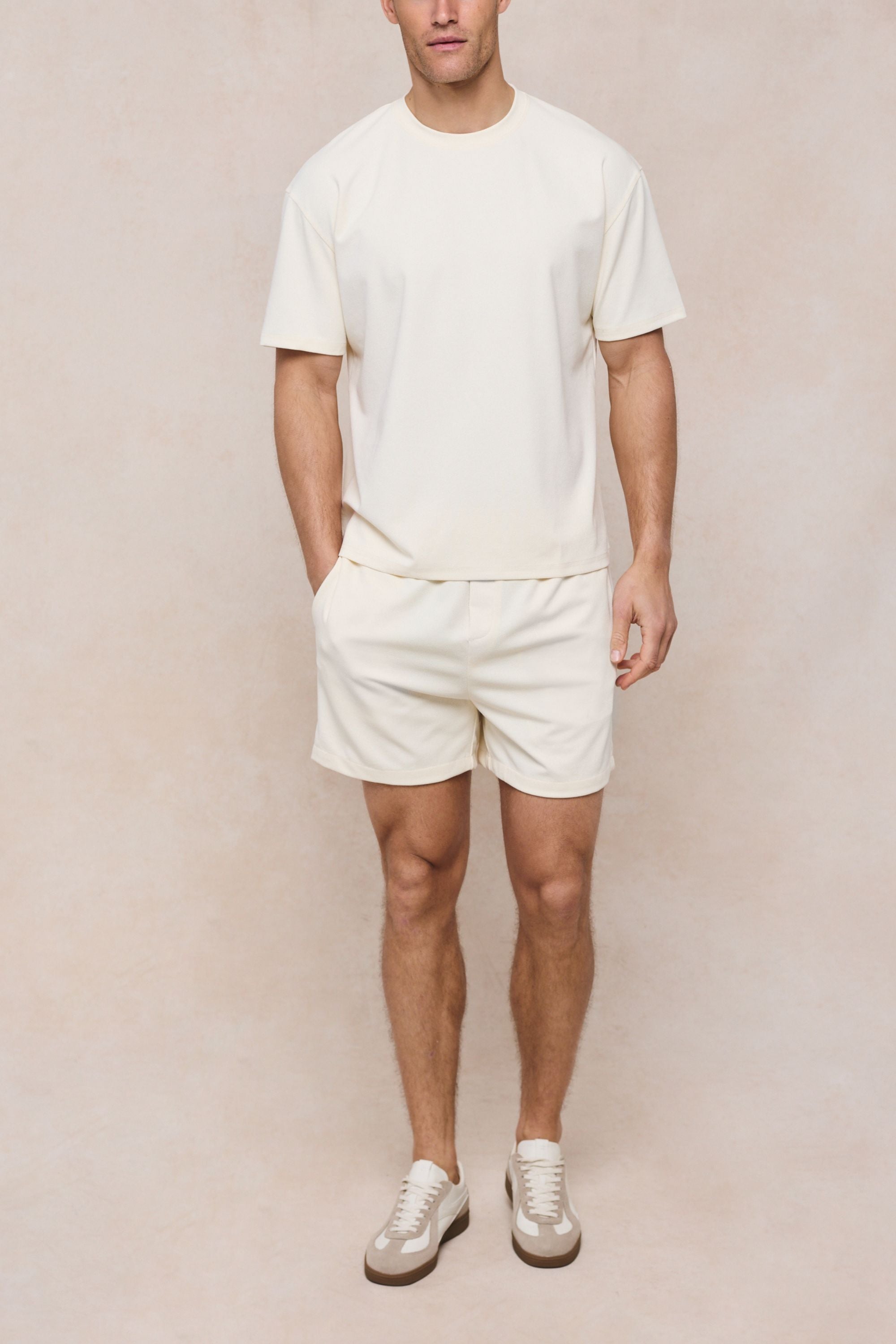 Tomas korte broek met elastische tailleband - Ecru
