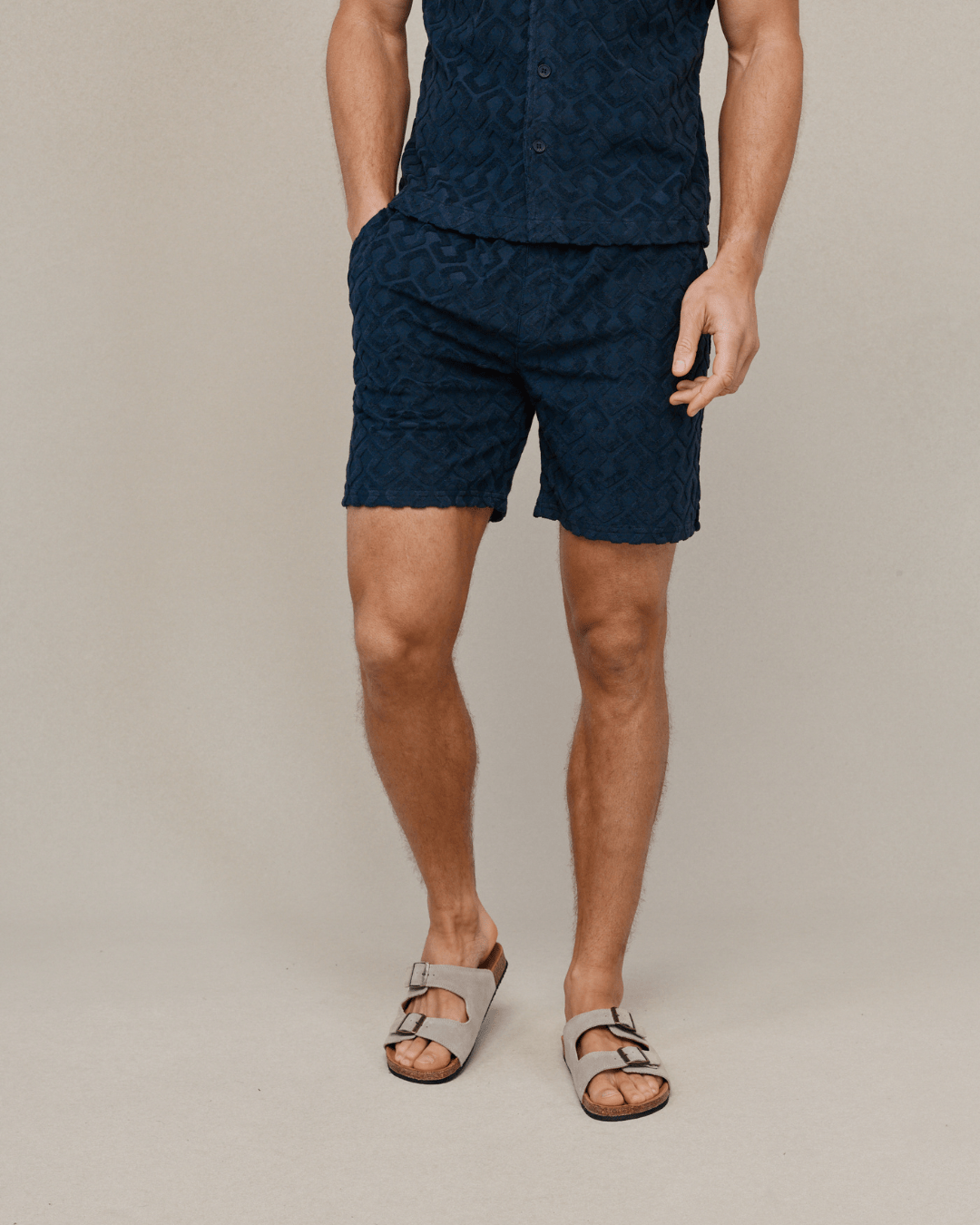 Fontana korte broek met fluweelachtige afwerking - marineblauw