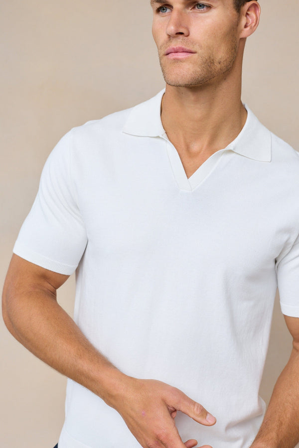 Privia gebreide polo met open hals - Ecru