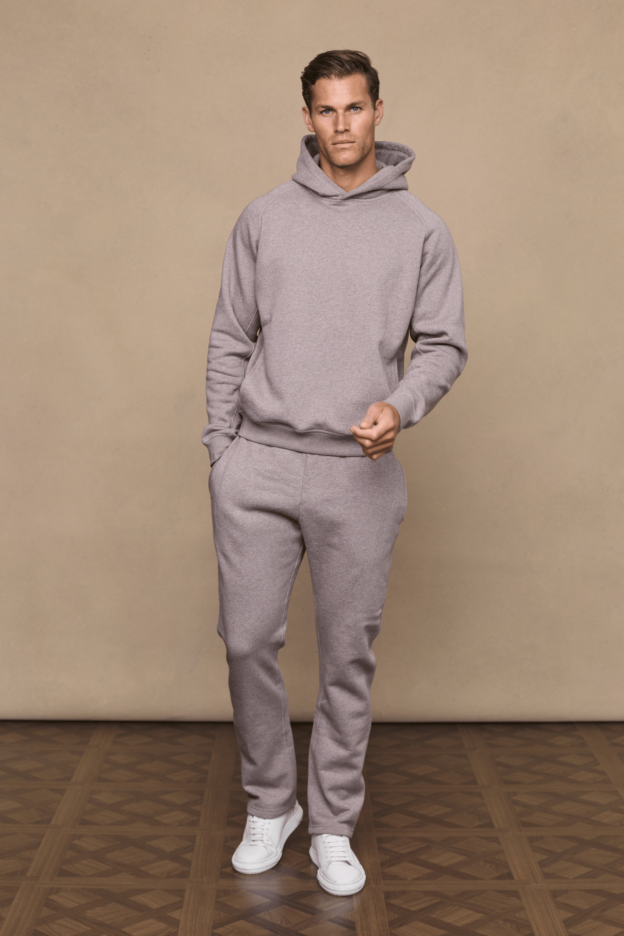 Men’s heavyweight cotton blend joggers in brown marl with straight leg fit by Raith