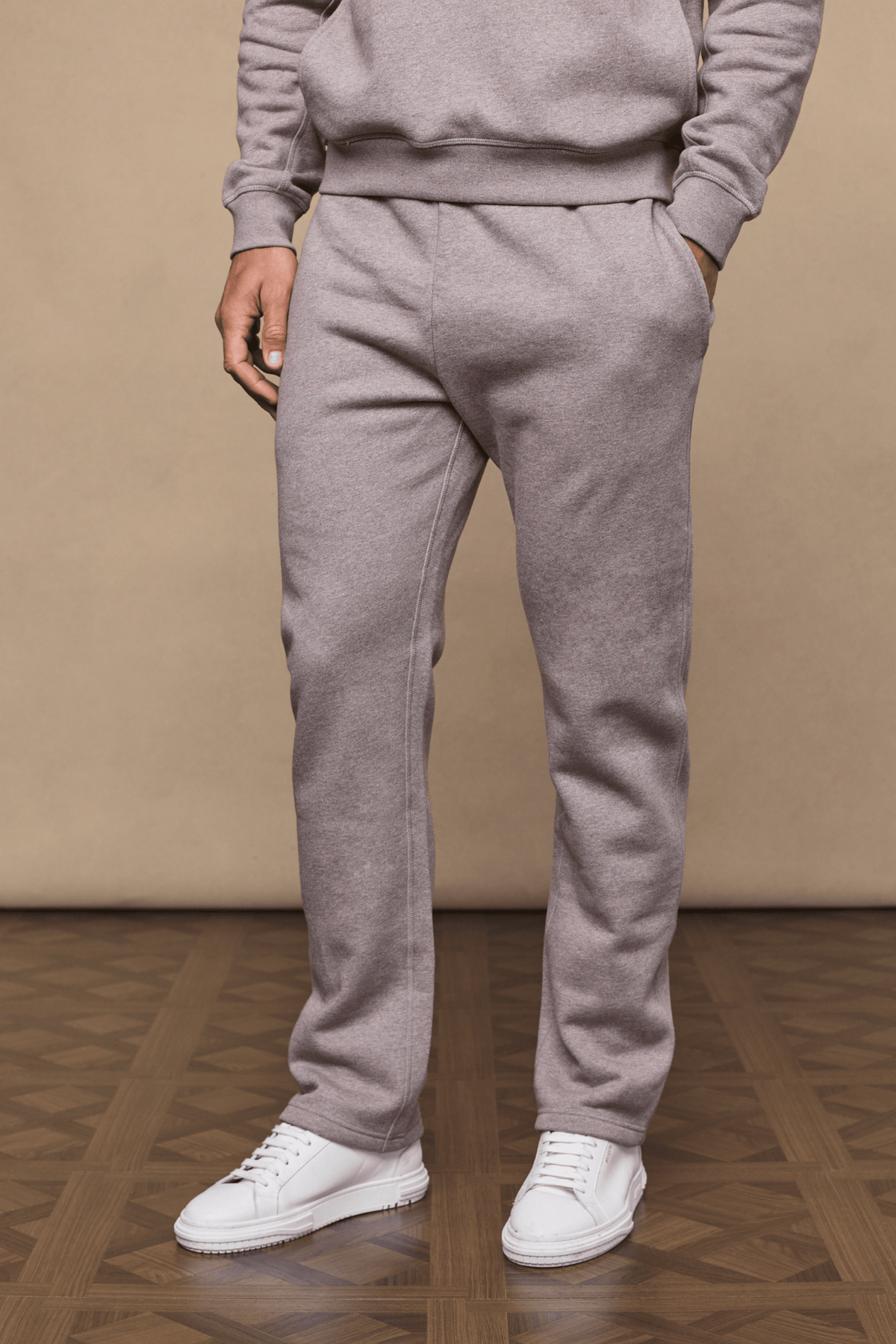 Men’s heavyweight cotton blend joggers in brown marl with straight leg fit by Raith