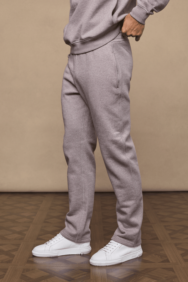 Men’s heavyweight cotton blend joggers in brown marl with straight leg fit by Raith