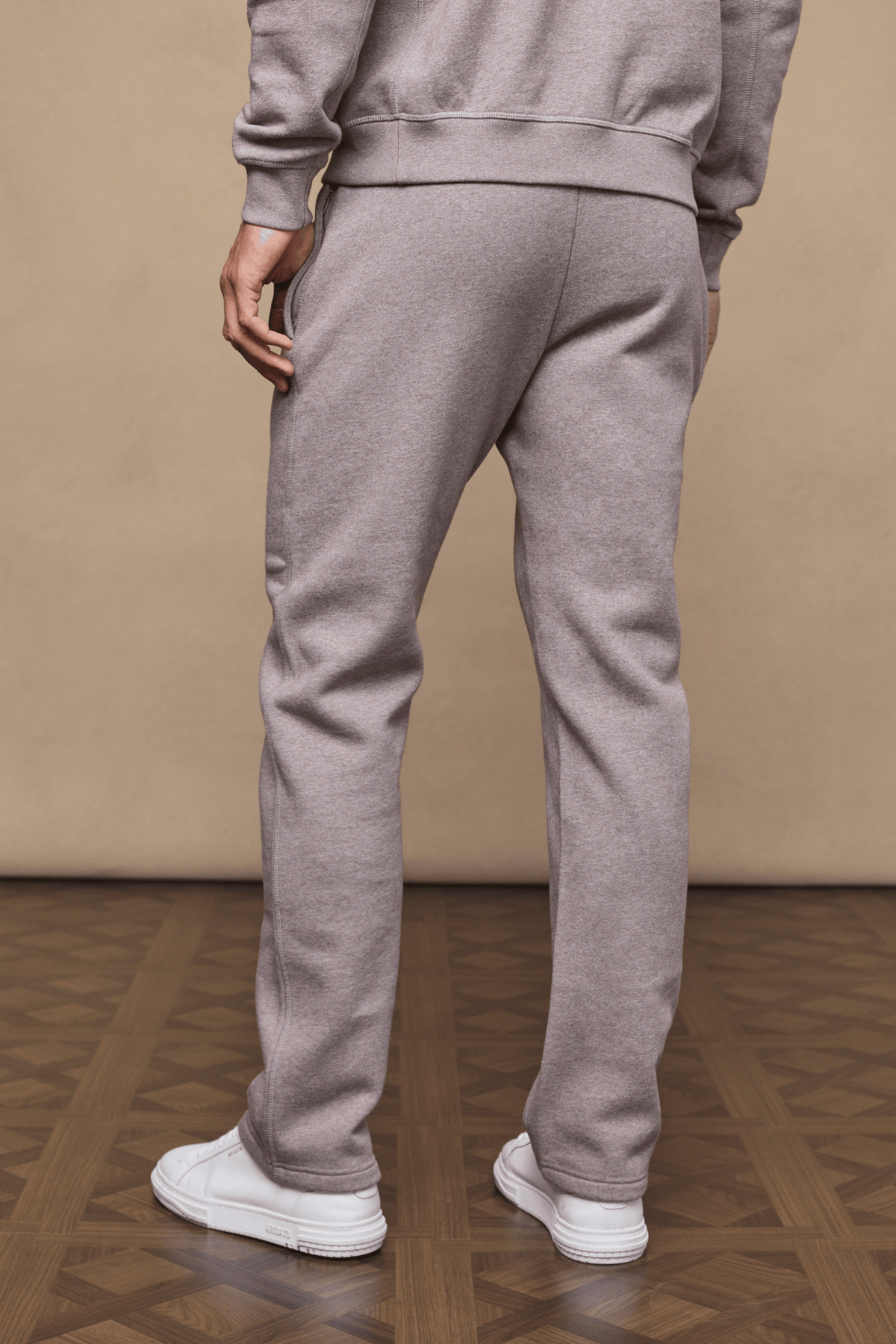 Men’s heavyweight cotton blend joggers in brown marl with straight leg fit by Raith