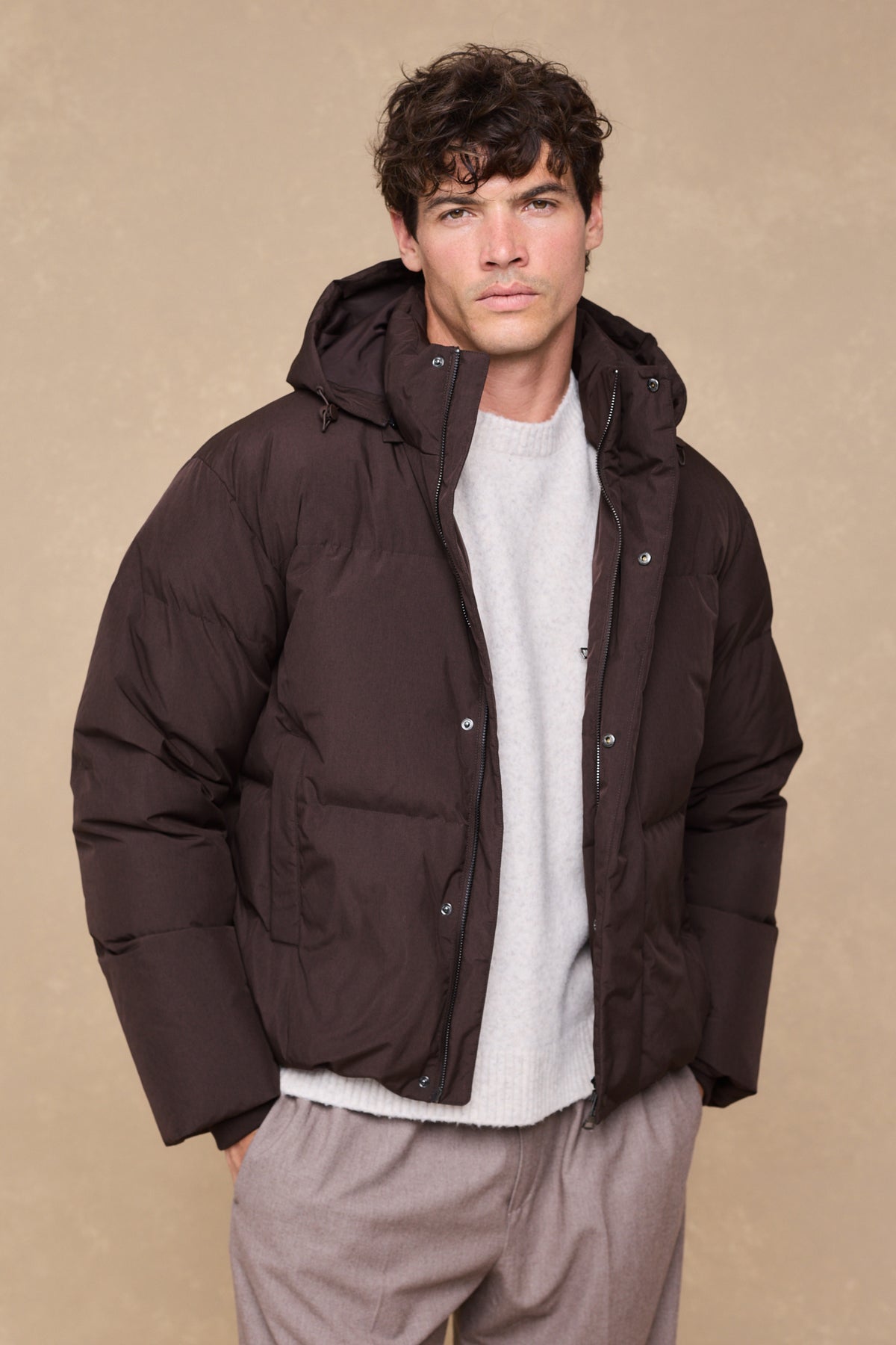 Nico Puffer Coat - Dark Brown Marl