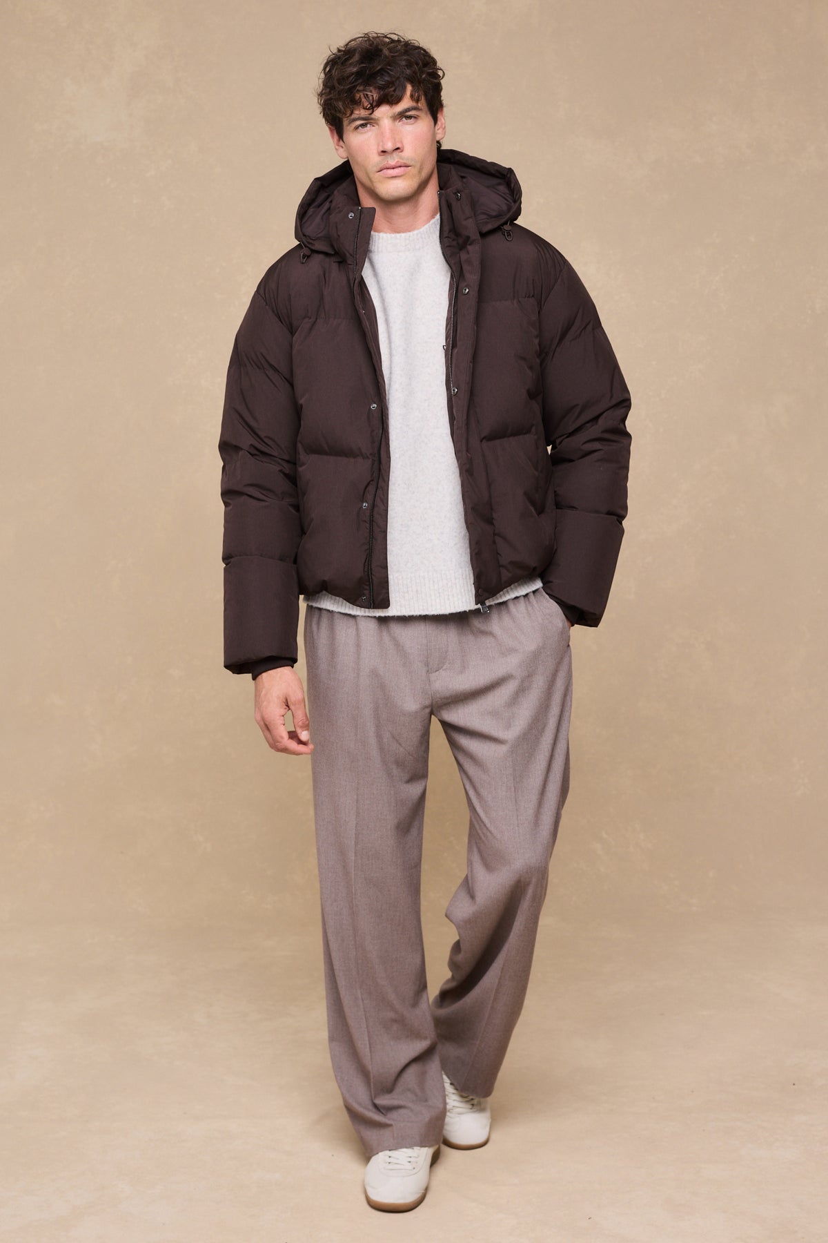 Nico Puffer Coat - Dark Brown Marl