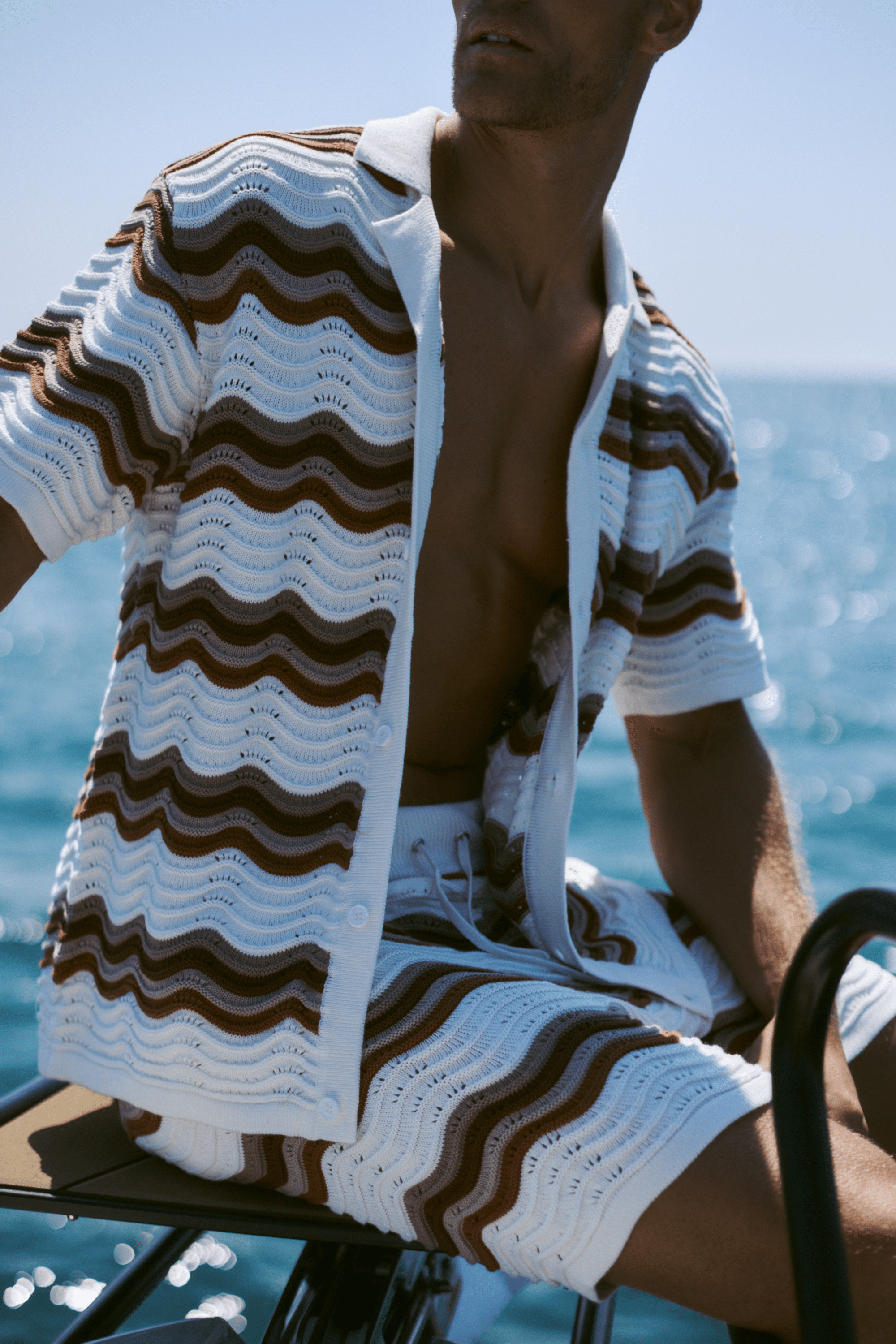 Primavera Gehaakt Gebreid Shirt - Ecru/Bruin