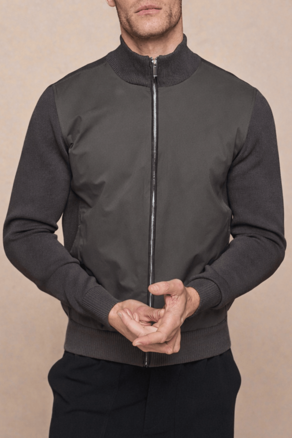 Paco Hybrid gebreide jas - Donker olijfgroen