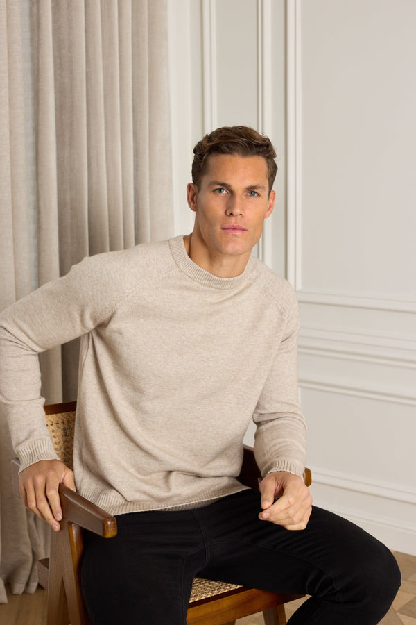 Lando gebreide trui met ronde hals - Havermoutkleur 