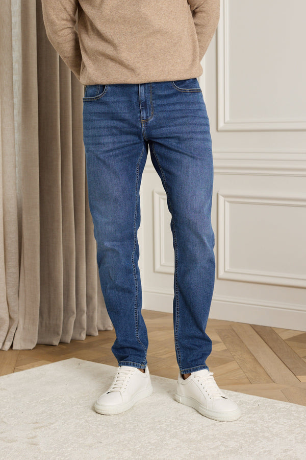Louis Tapered Straight Leg Stretch Denim - Gewassen Indigo 