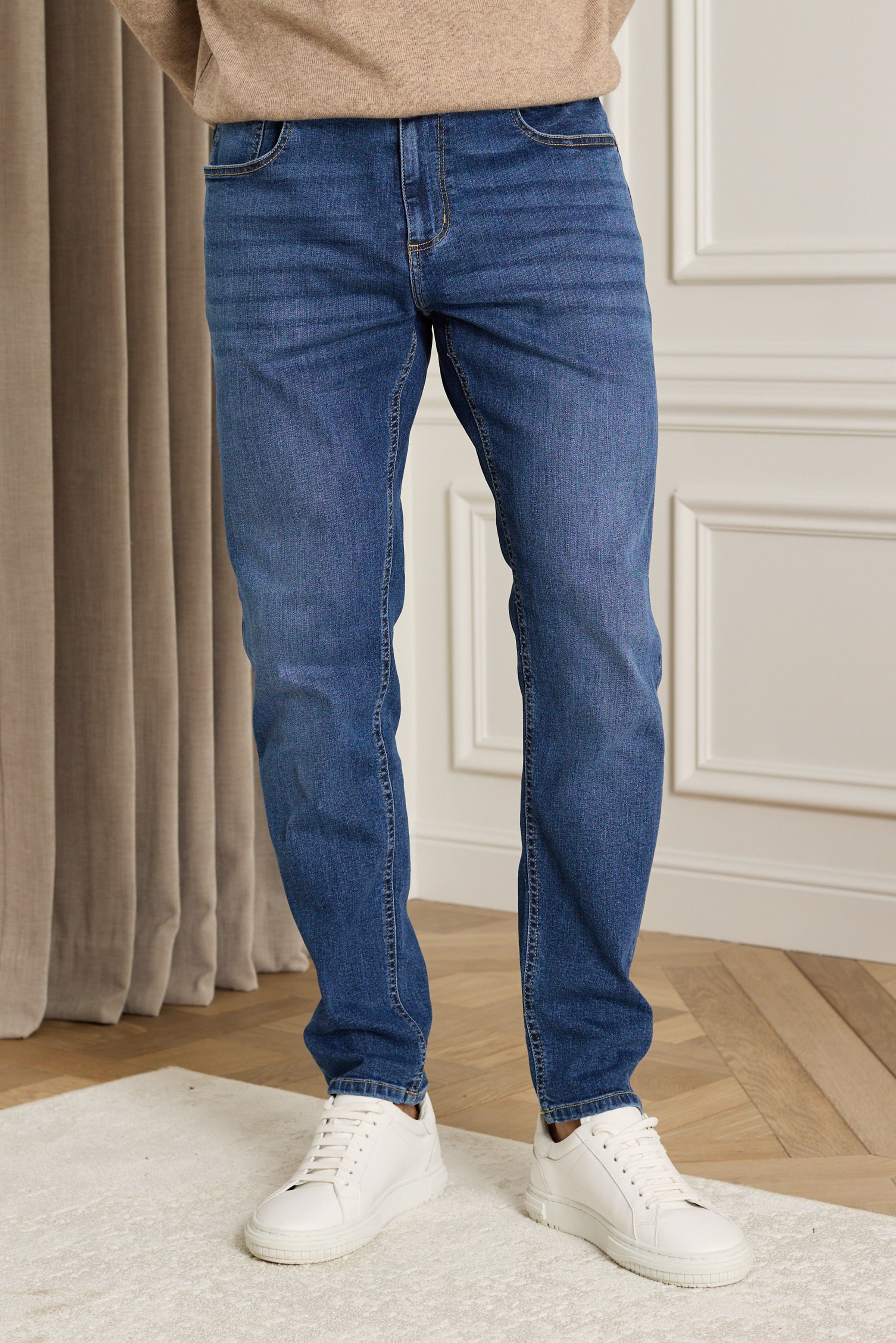 Louis Tapered Straight Leg Stretch Denim - Gewassen Indigo 