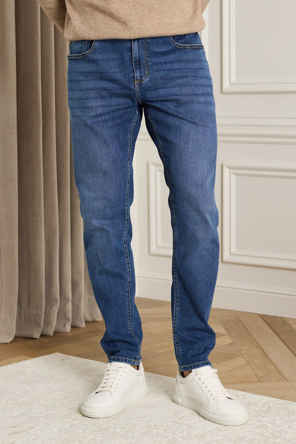 Louis Tapered Straight Leg Stretch Denim - Gewassen Indigo 
