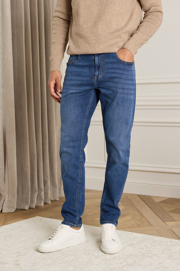 Louis Tapered Straight Leg Stretch Denim - Gewassen Indigo 