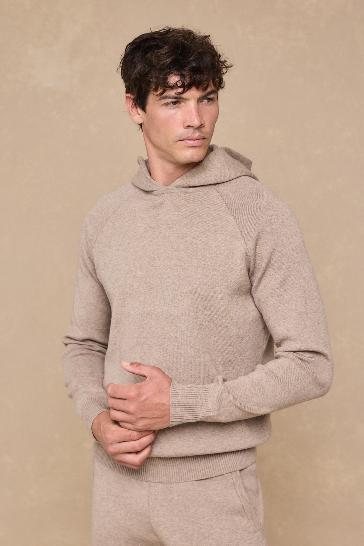 Theo Knitted Hoodie - Biscuit