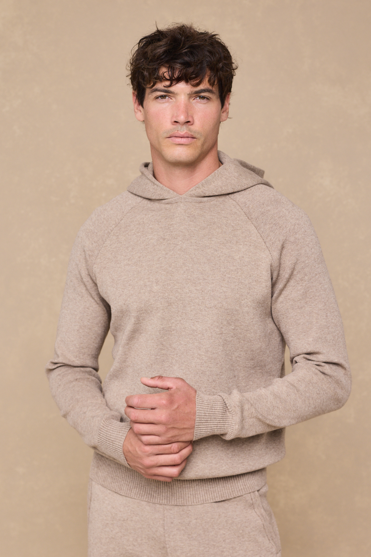 Theo Knitted Hoodie - Biscuit