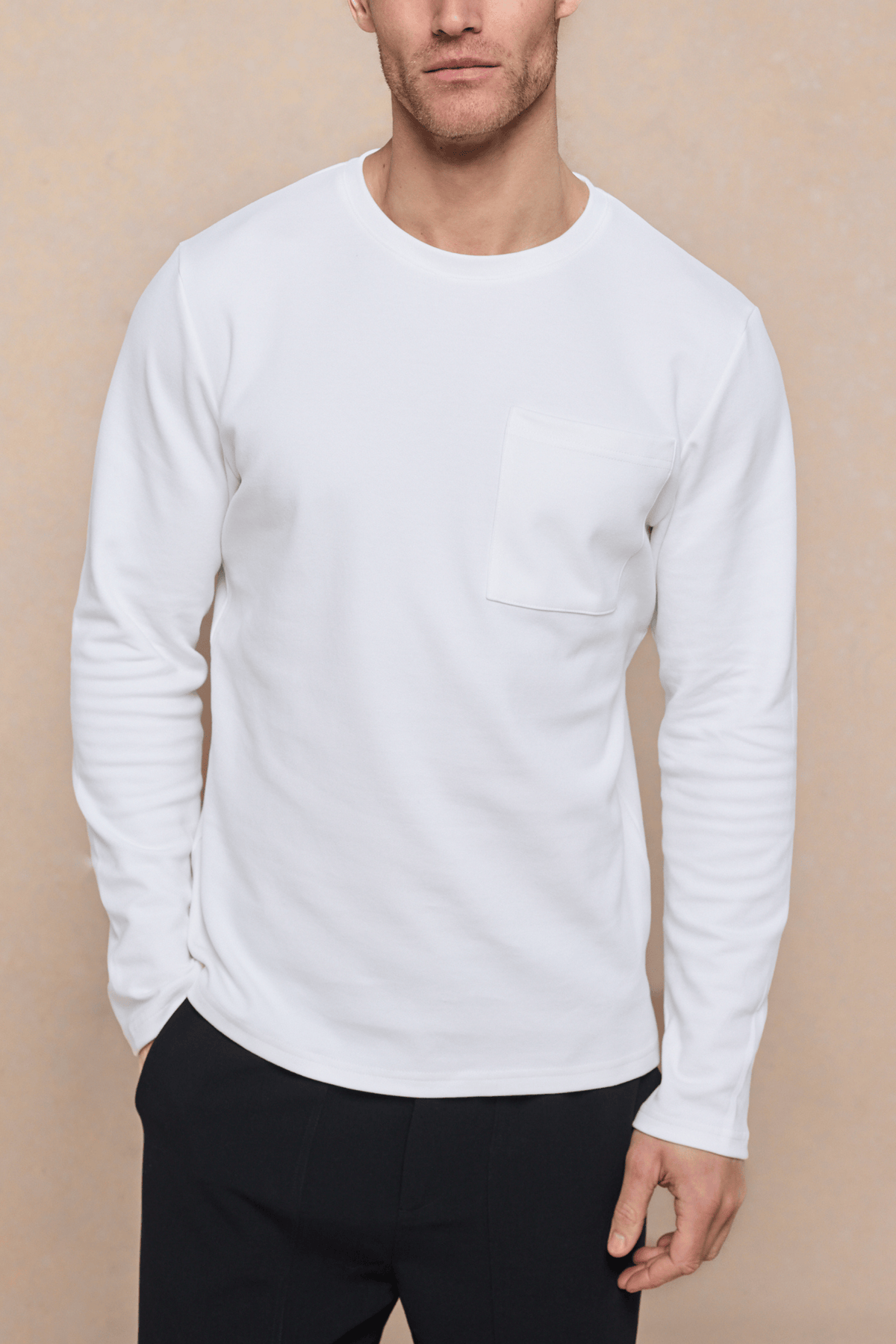 Tyler T-shirt met lange mouwen en borstzak - Ecru