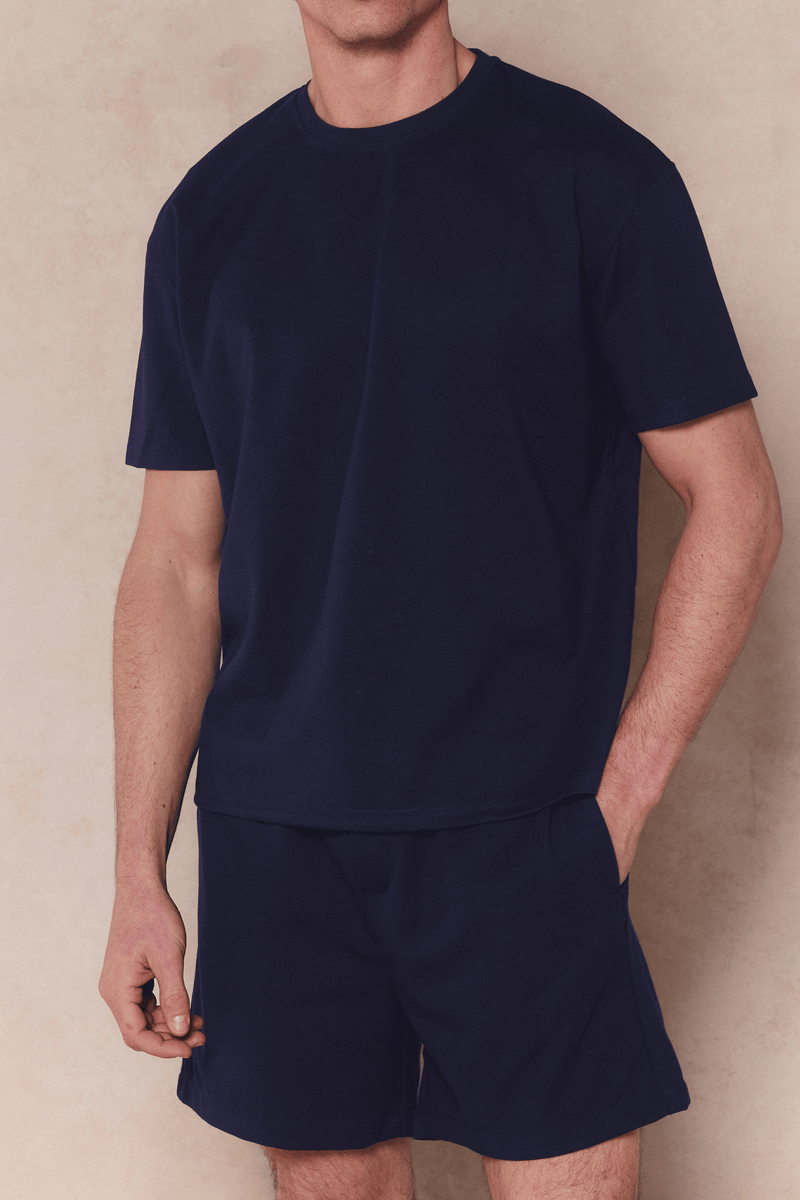 Tomas Crew Neck Crinkled Tshirt - Navy